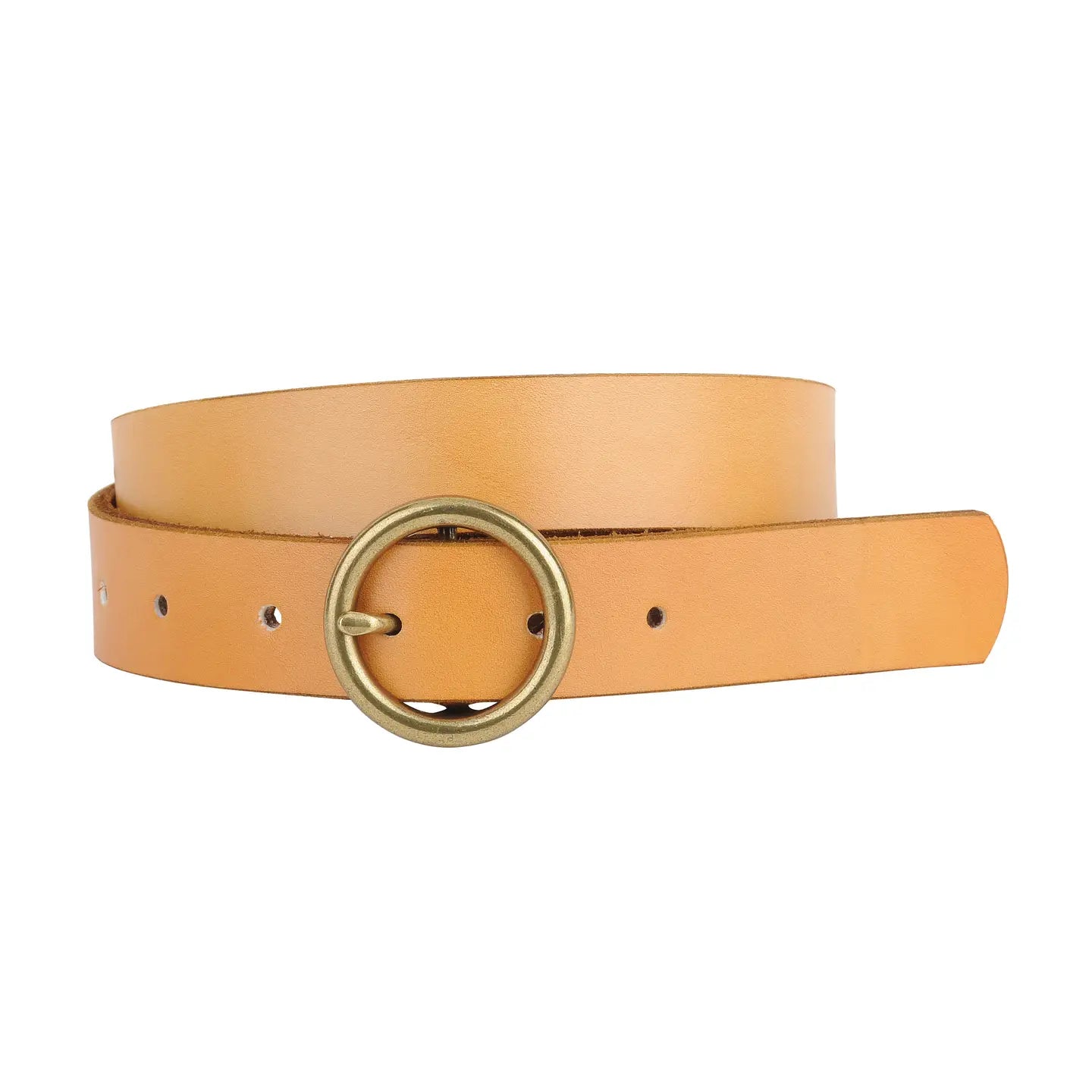Brass Toned Circle Buckle Leather Belt