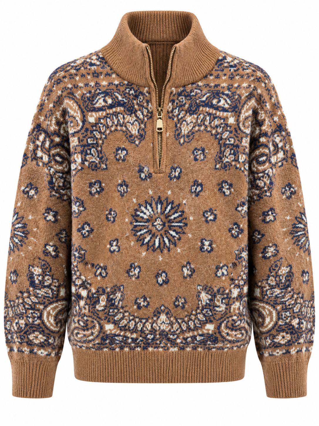 Paisley Jacquard Half Zip Sweater