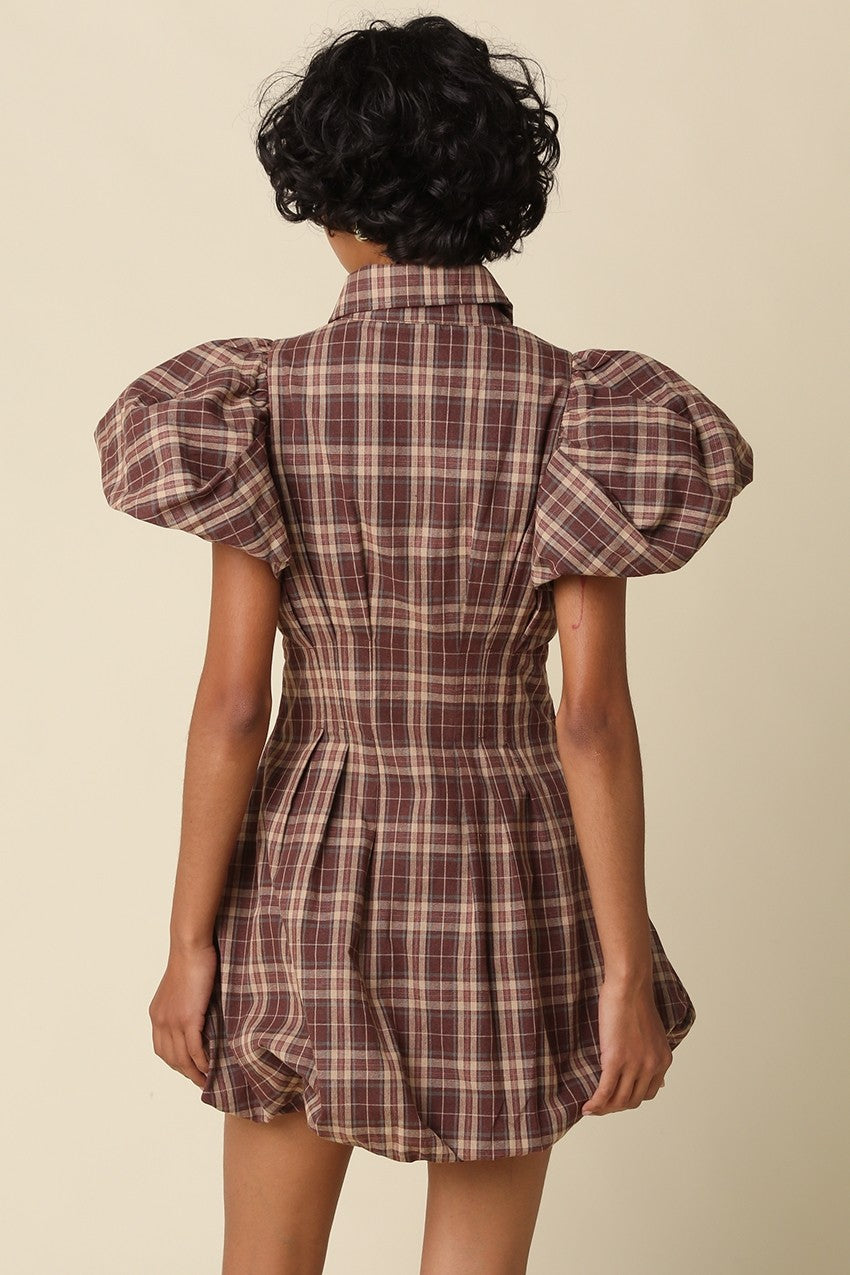 Jean Plaid Bubble Mini Dress