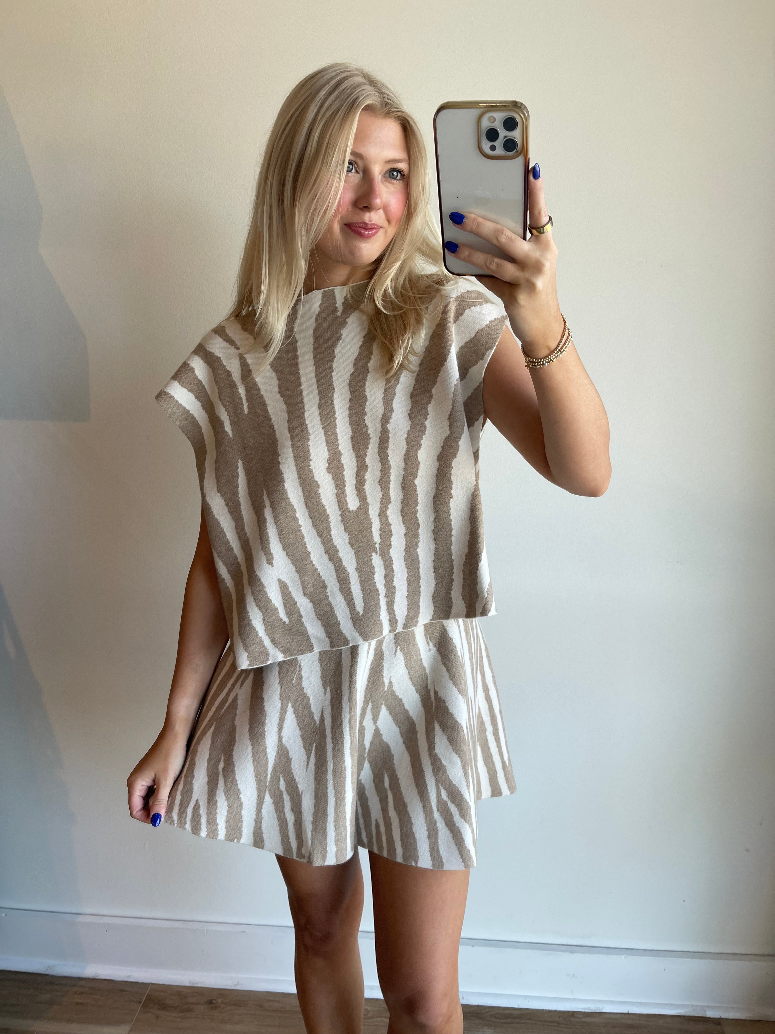 Tiger Mock Neck Knit Top