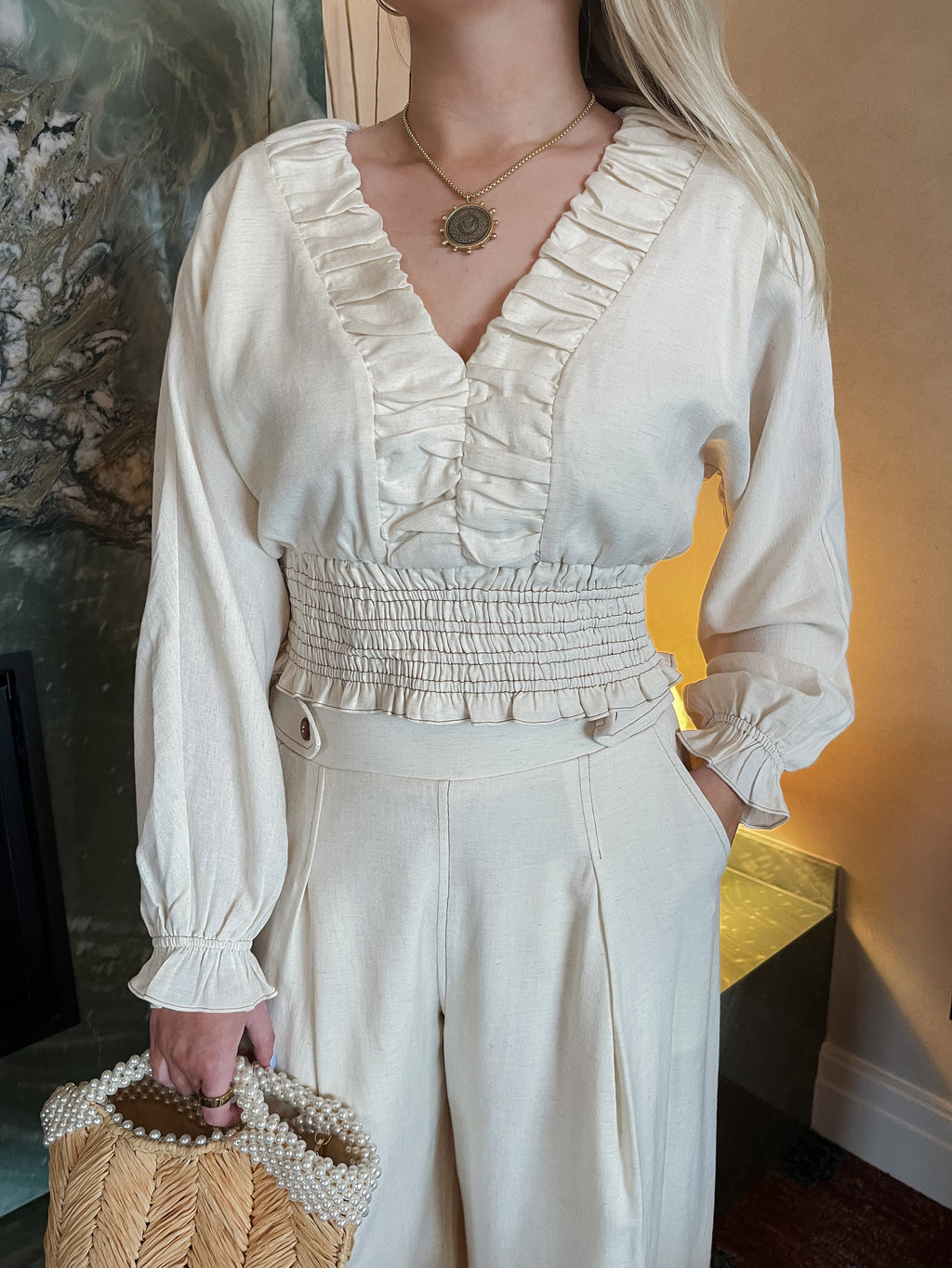 Maeve Linen Smocked Top