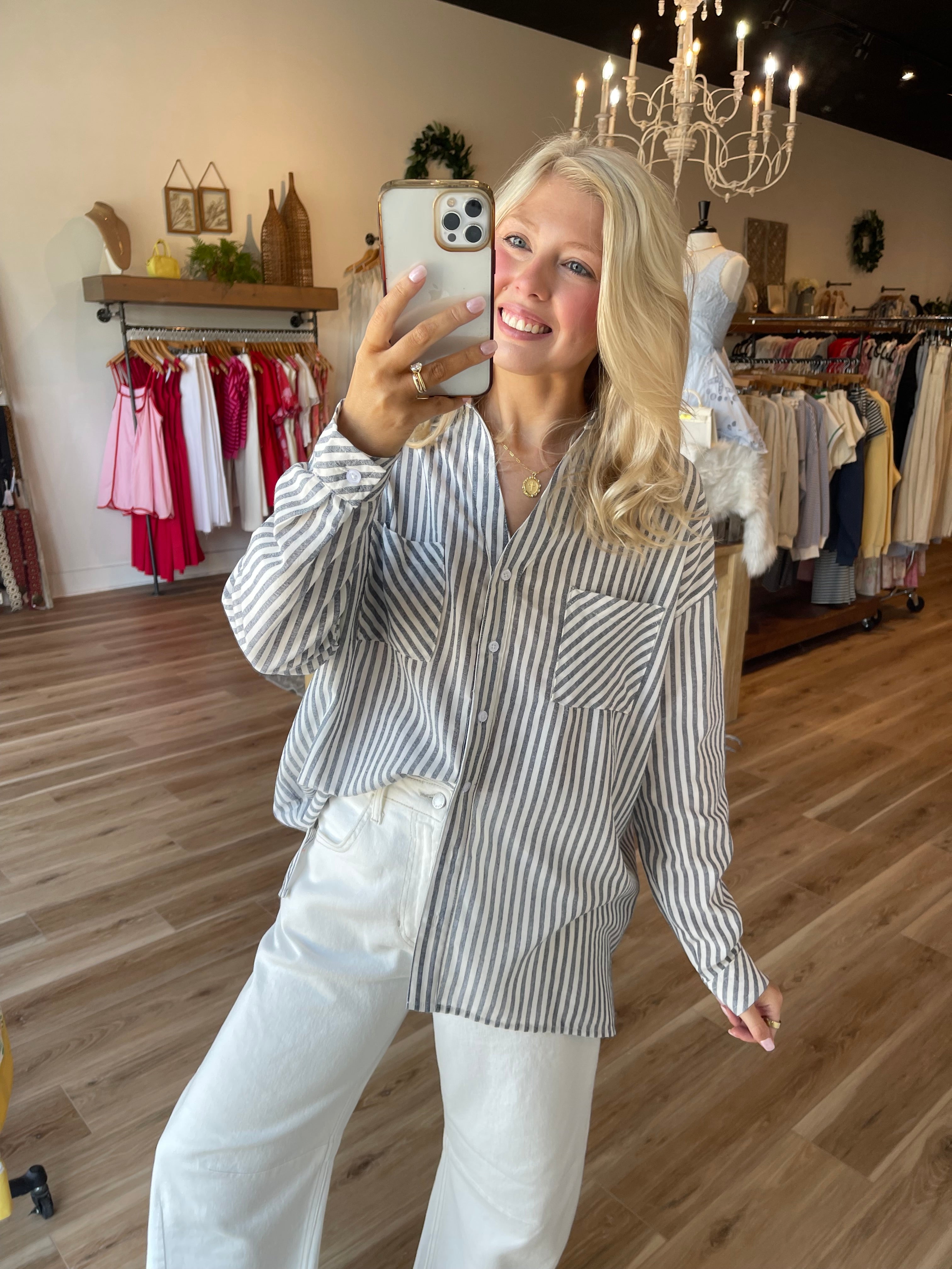 Mya Striped Button Down Top
