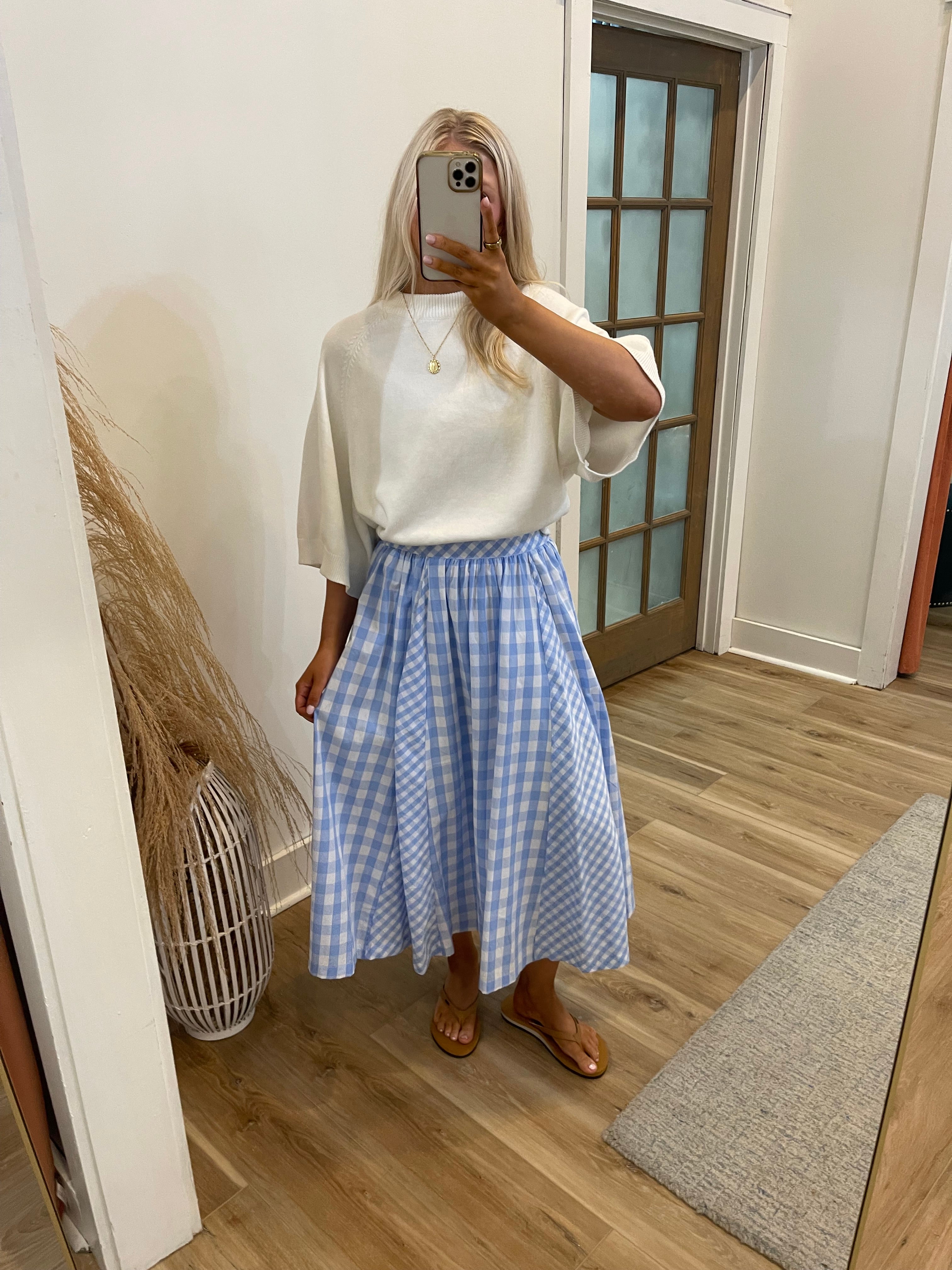 Gingham Pleated Midi Skirt