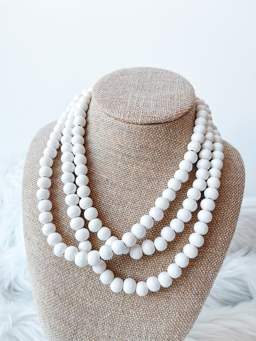 3 Row Wood Beaded Necklace