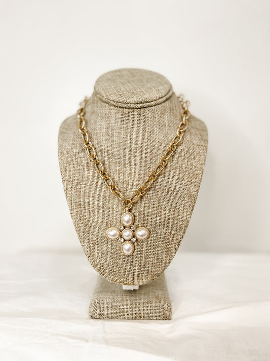 Pearl Cross w/Chunky Chain