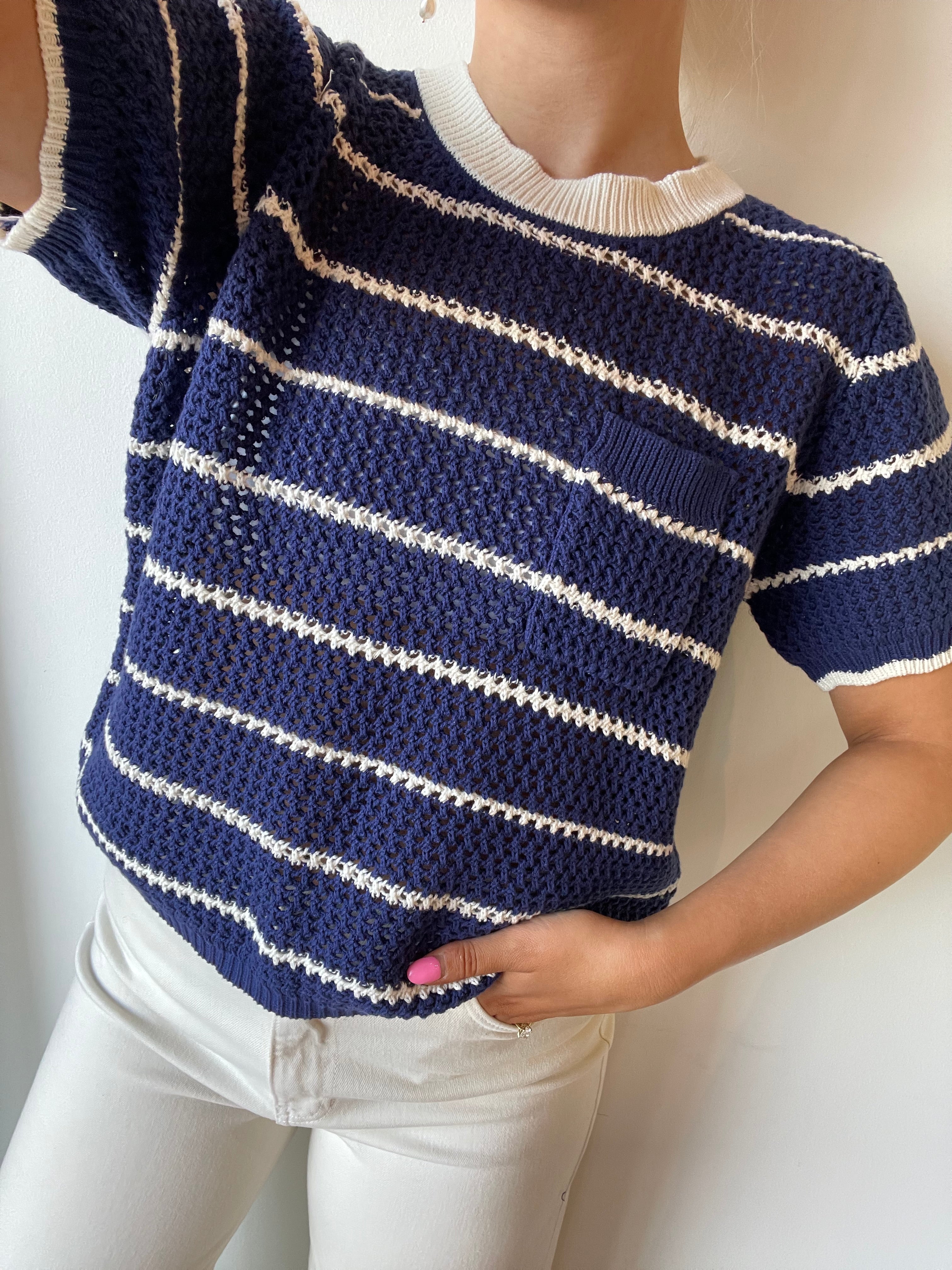 Dannah Stripe Crochet Sweater