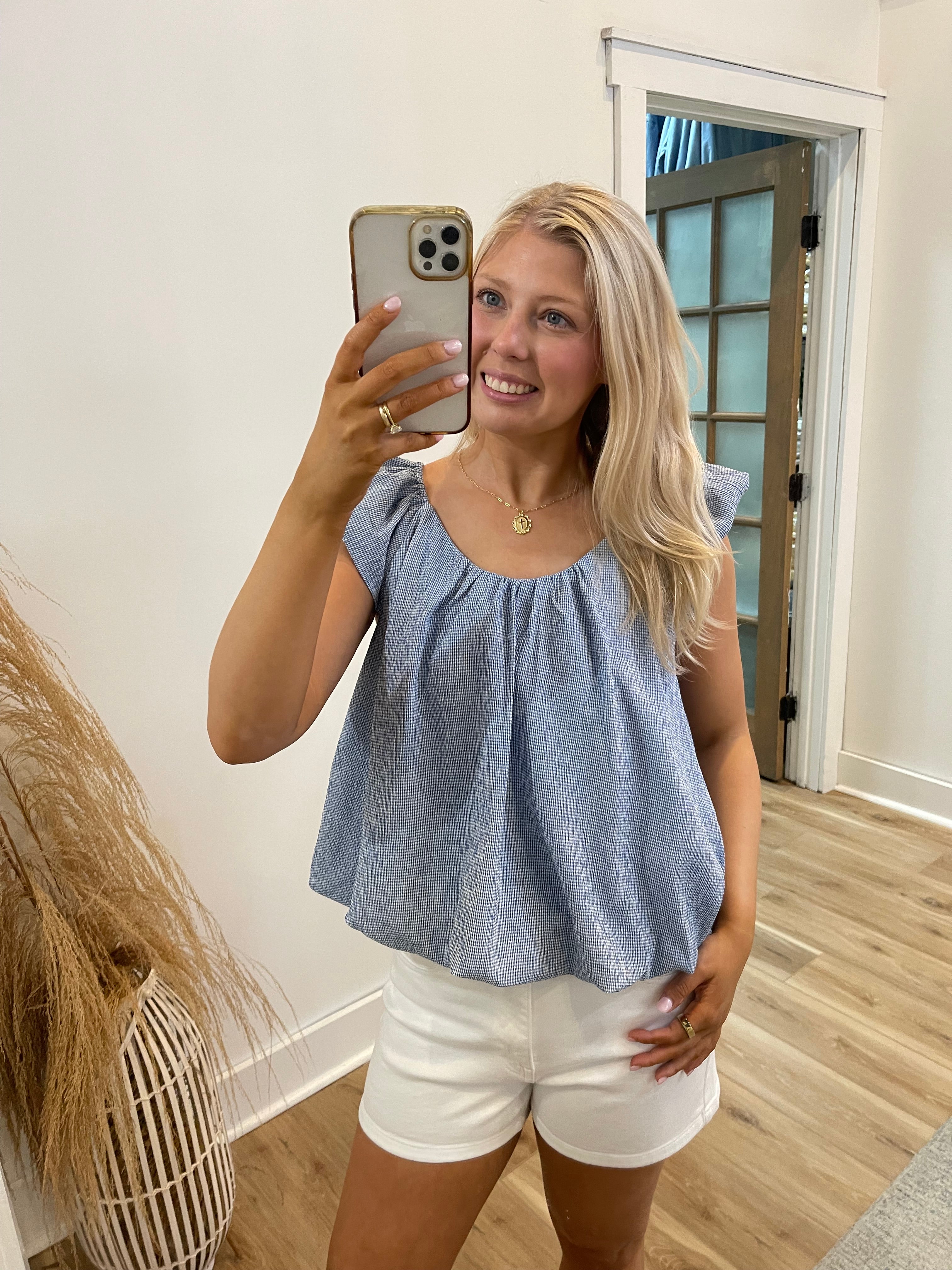 Gingham Puff Sleeve Top