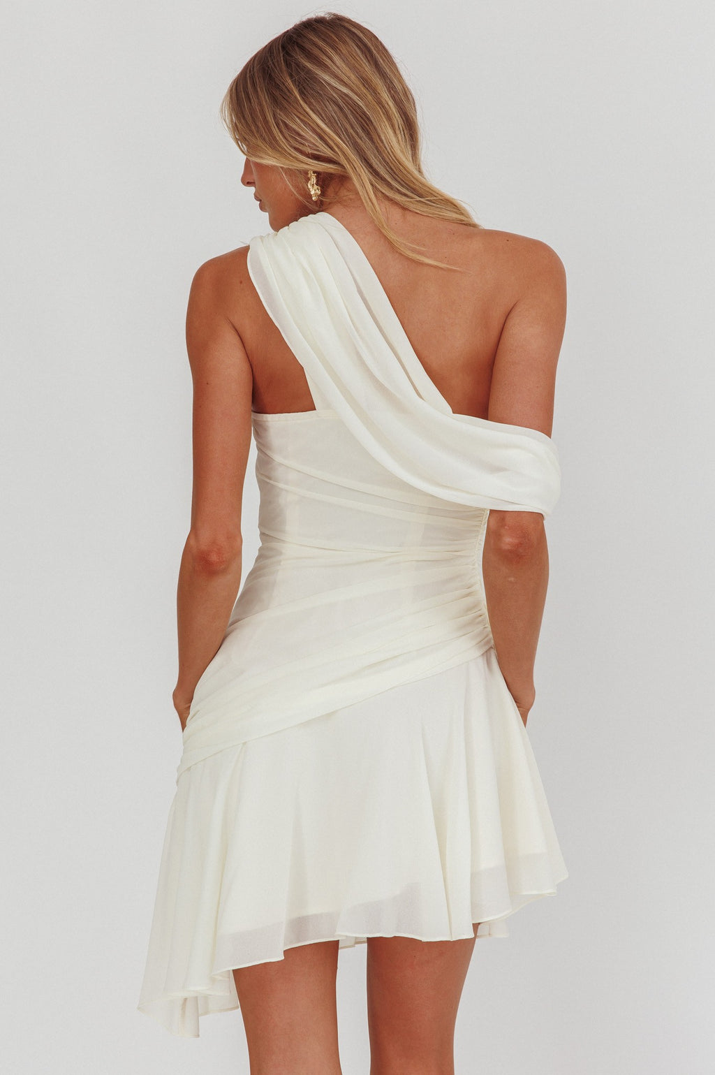 Chiffon One Shoulder Mini Dress – The Cotton Gin Boutique