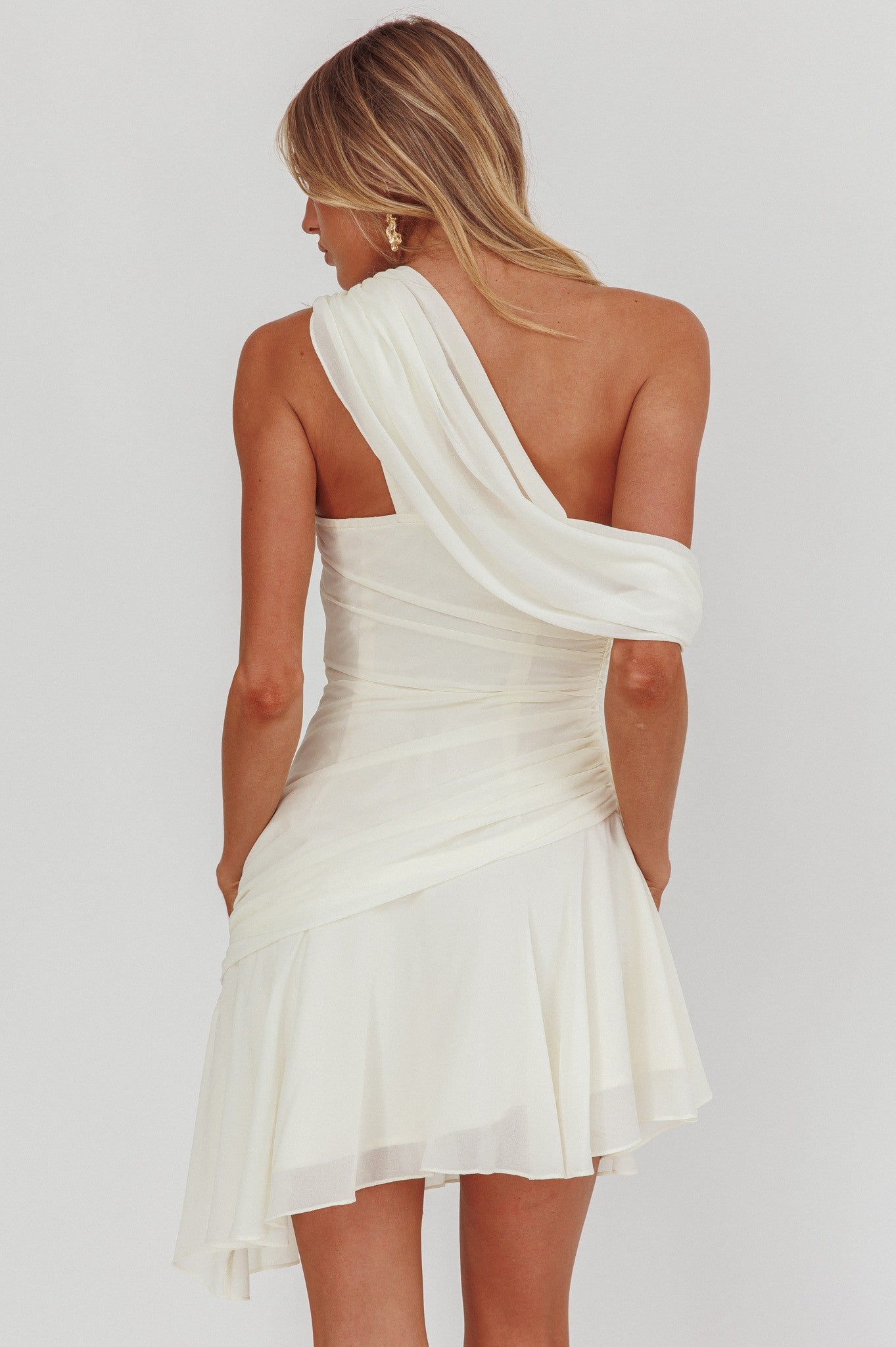 Chiffon One Shoulder Mini Dress