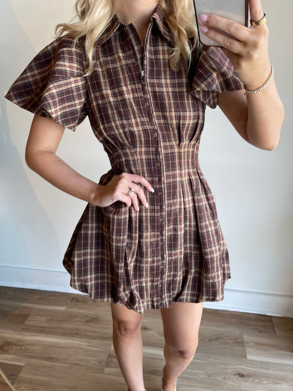 Jean Plaid Bubble Mini Dress