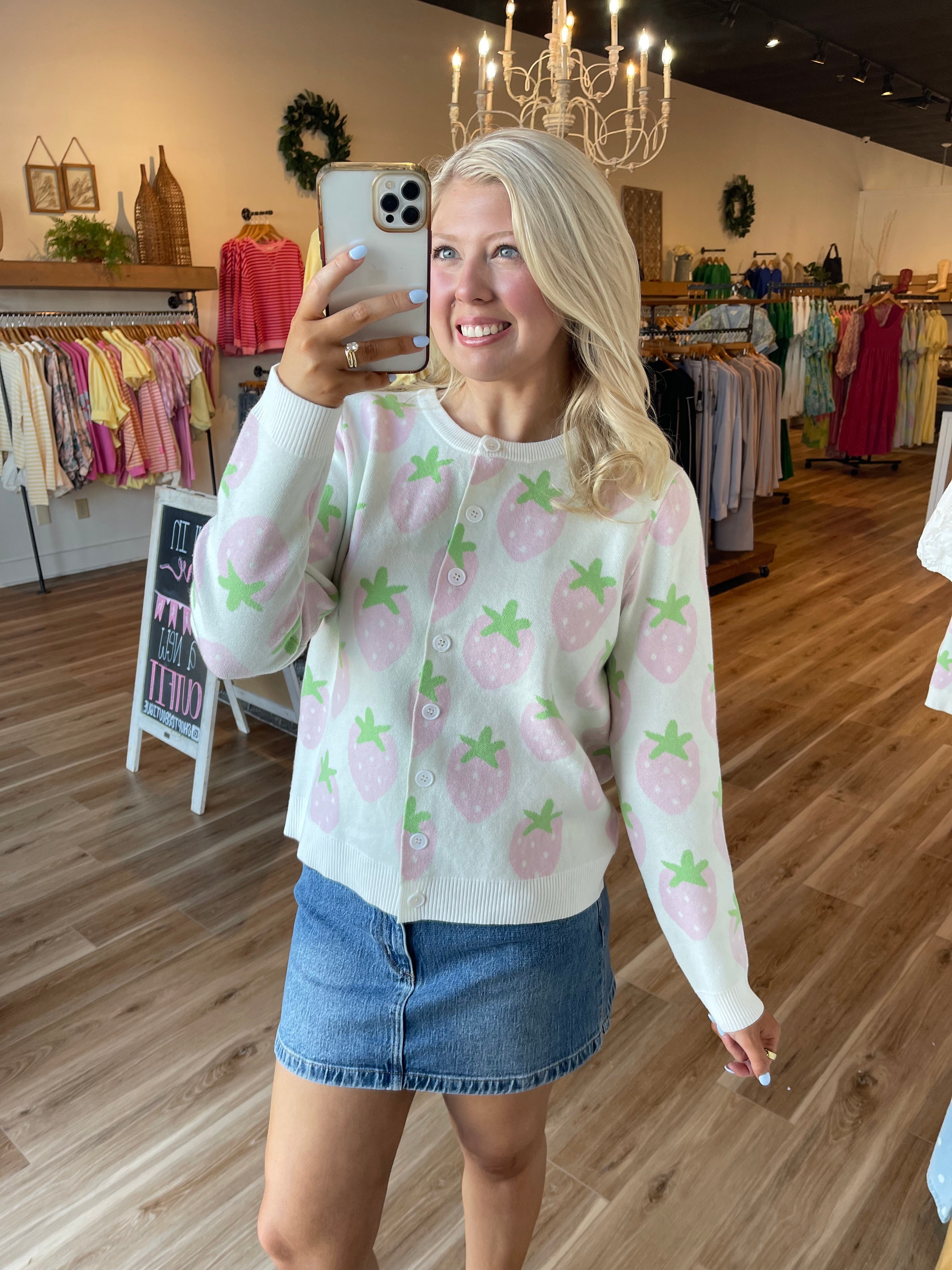 Strawberry Button Sweater