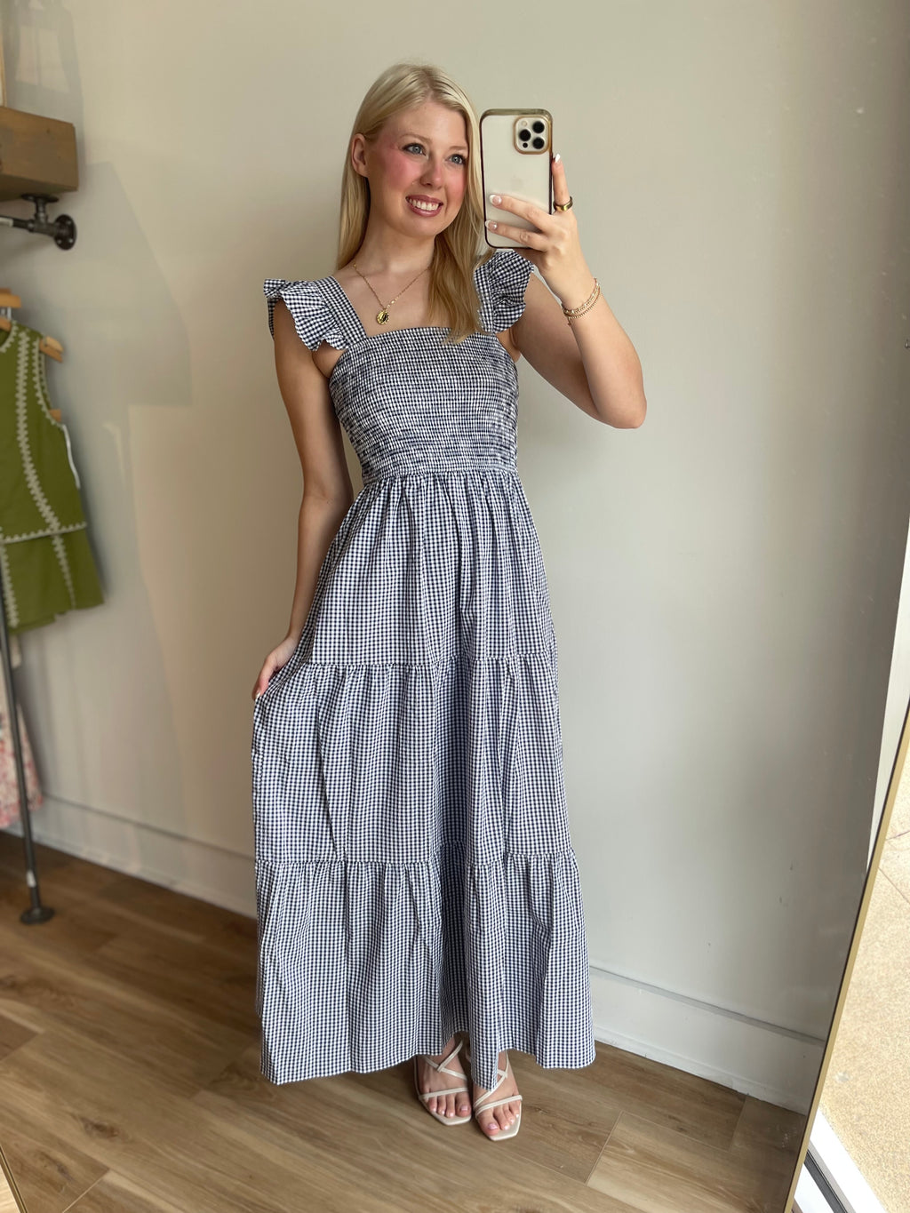 Navy Gingham Maxi Dress