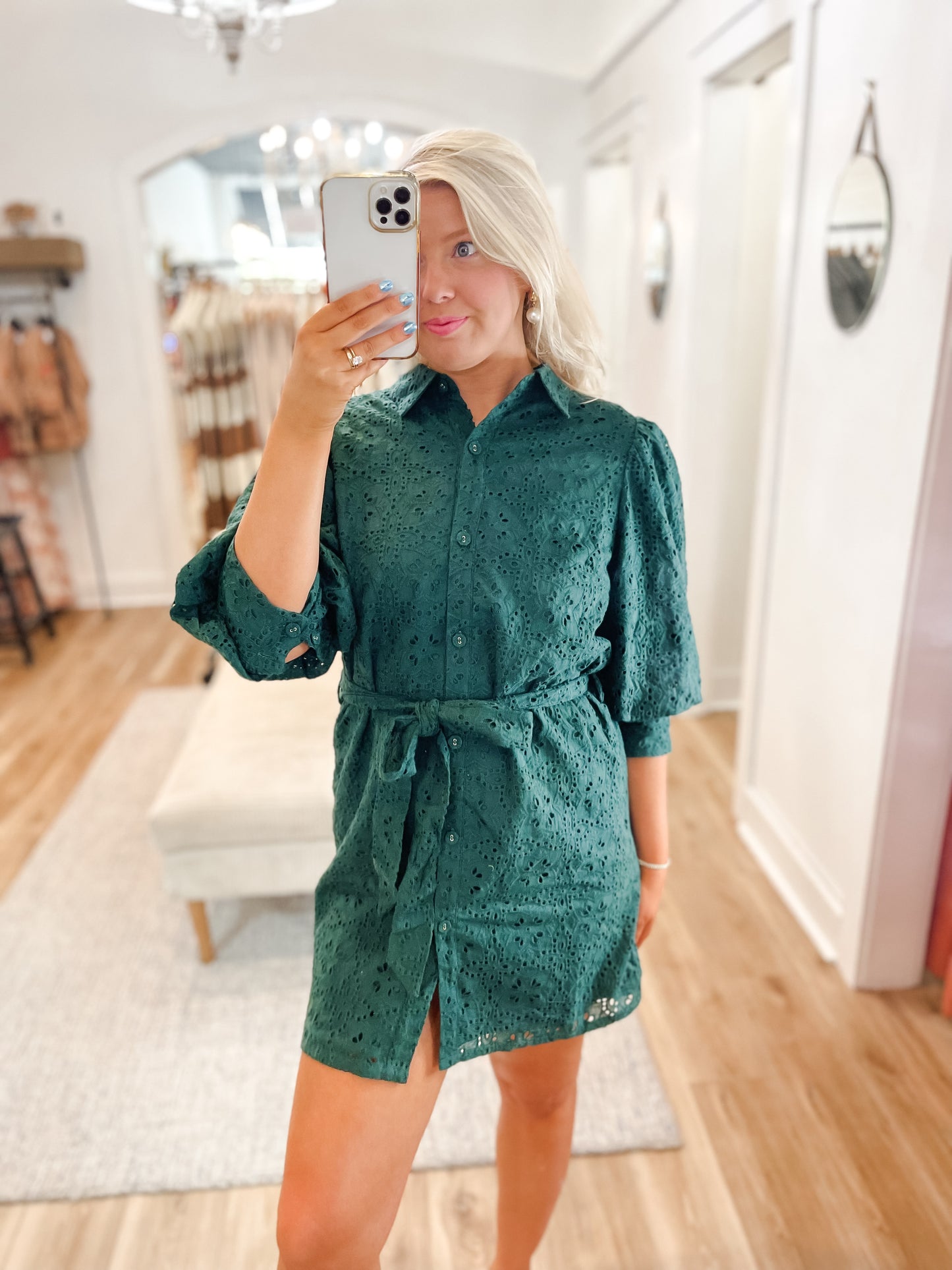 Embroidered Eyelet Shirt Dress