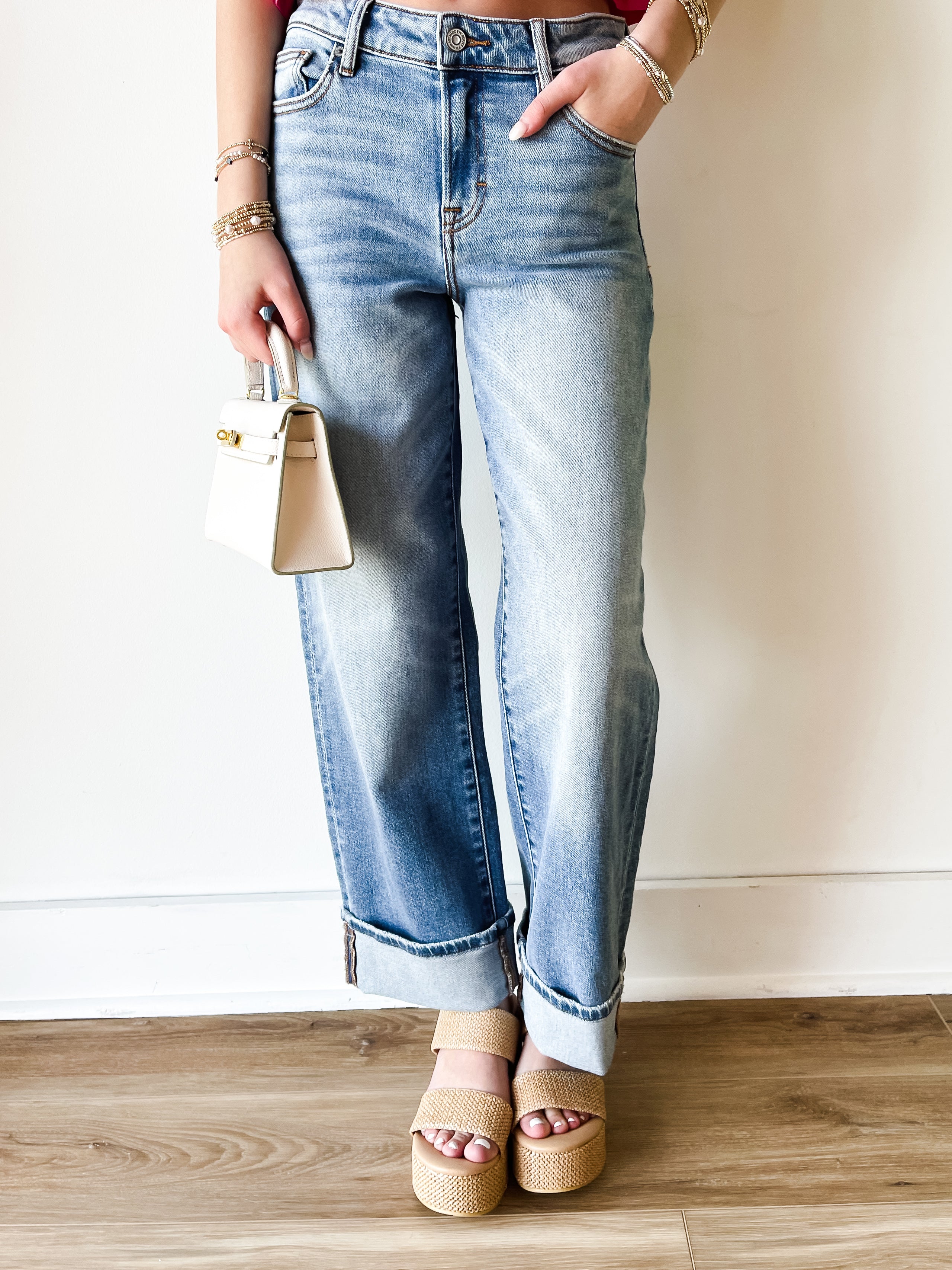Ella Mid Rise Cuffed Denim