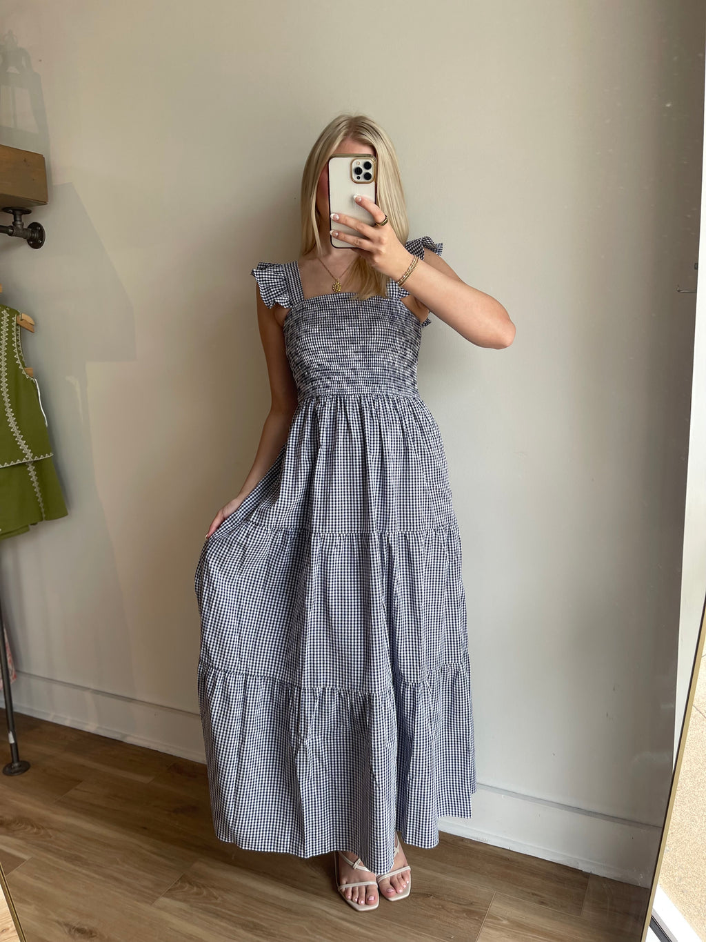 Navy Gingham Maxi Dress