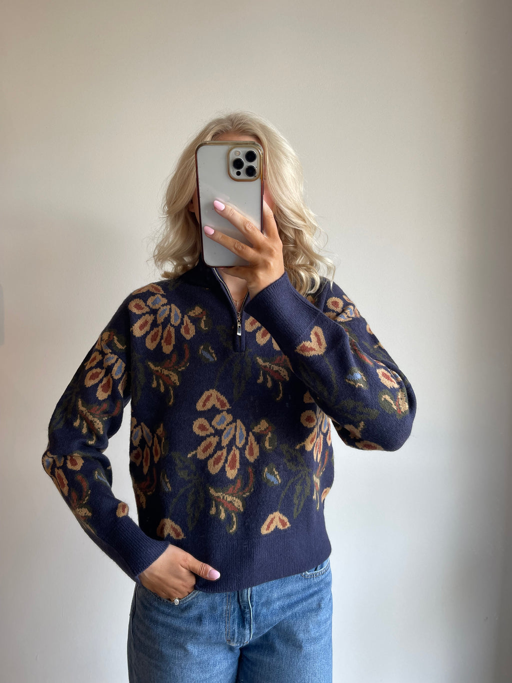 Cheyanne Jacquard Half Zip Sweater