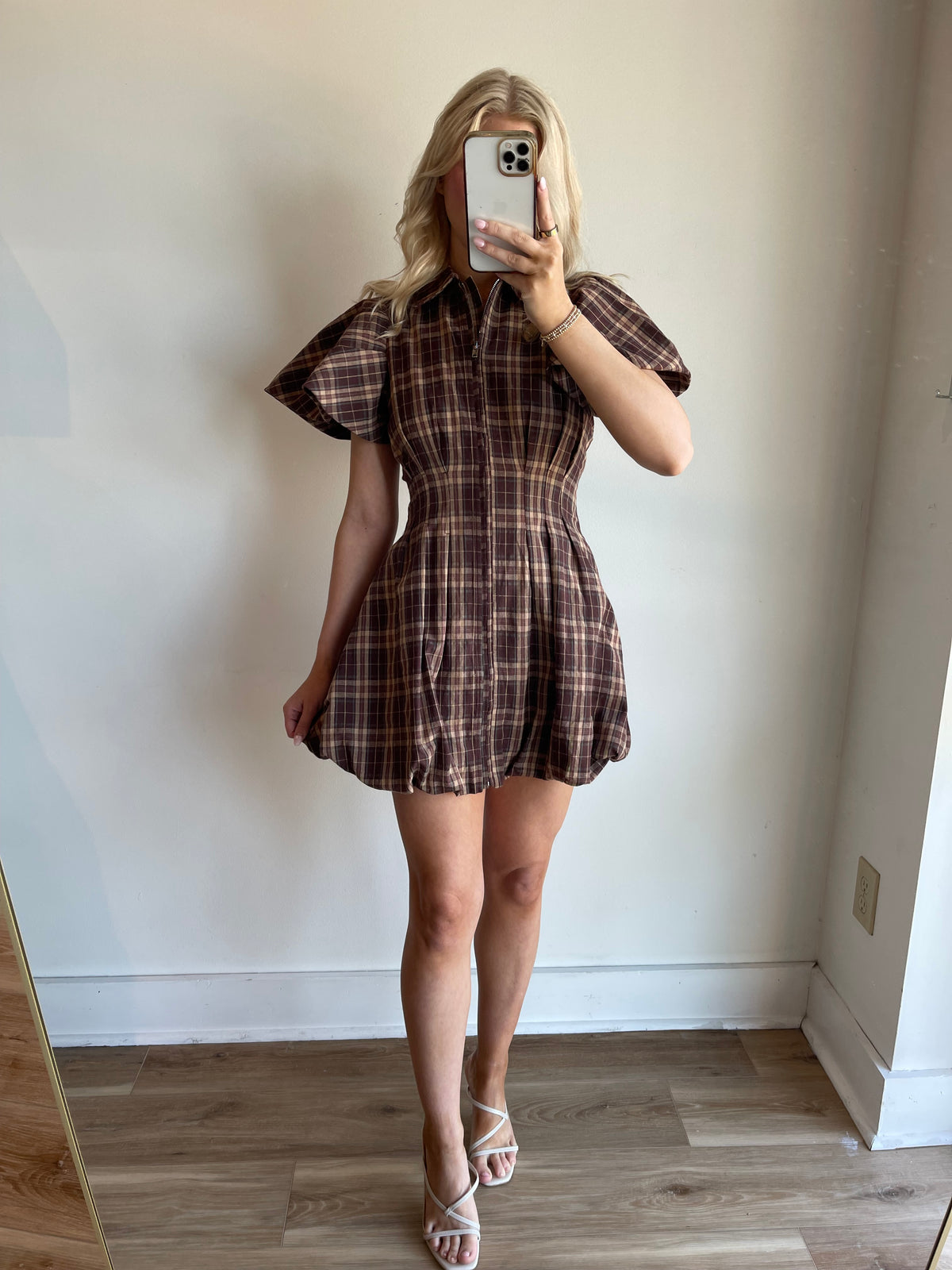 Jean Plaid Bubble Mini Dress