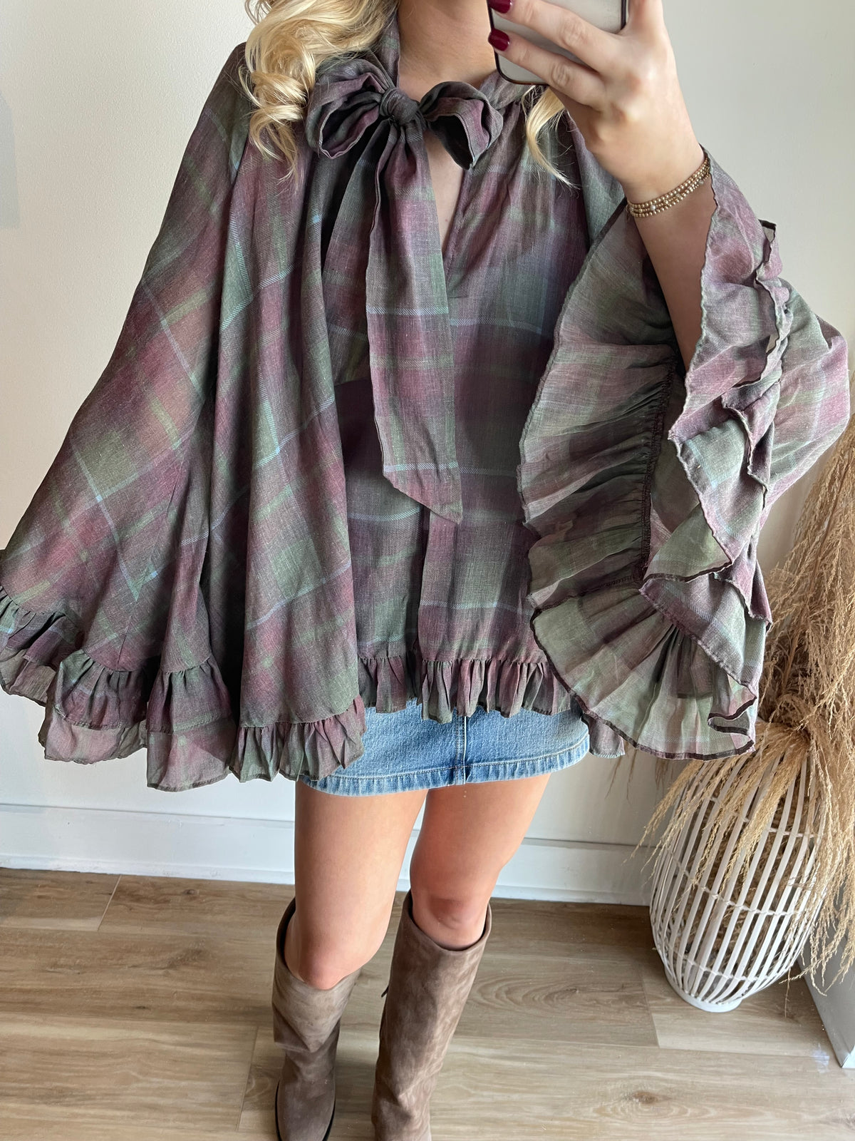 Addie Plaid Poncho Top