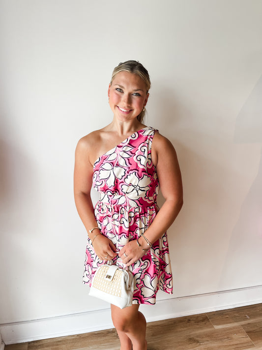 Rosy One Shoulder  Mini Dress