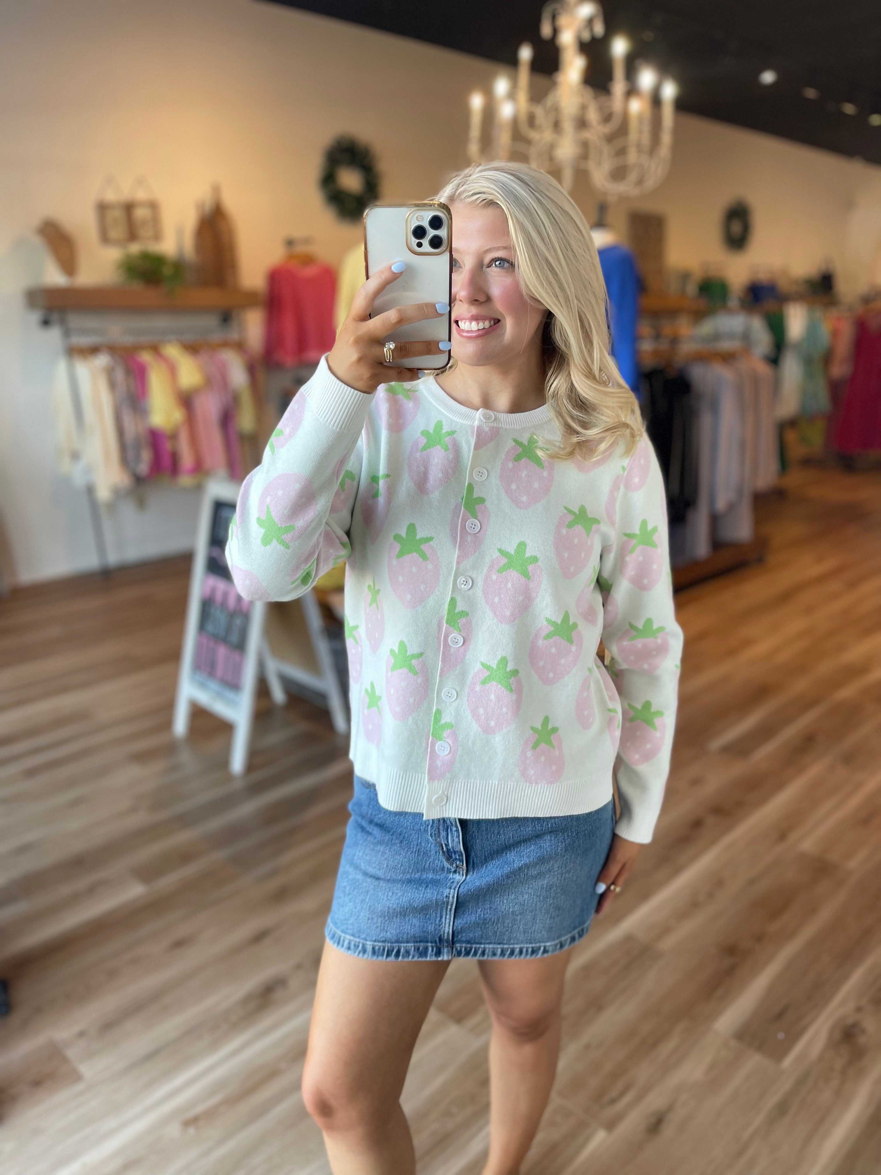 Strawberry Button Sweater
