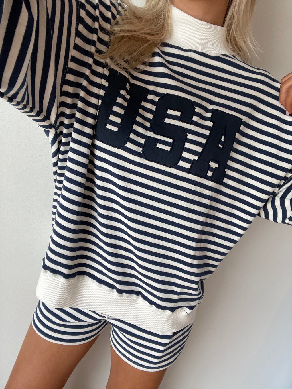 "USA" Striped Mockneck