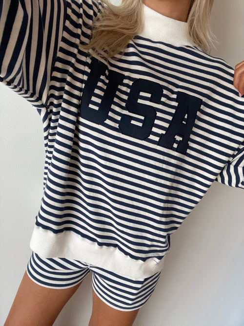 "USA" Striped Mockneck