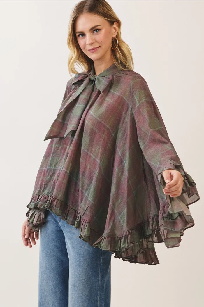 Addie Plaid Poncho Top