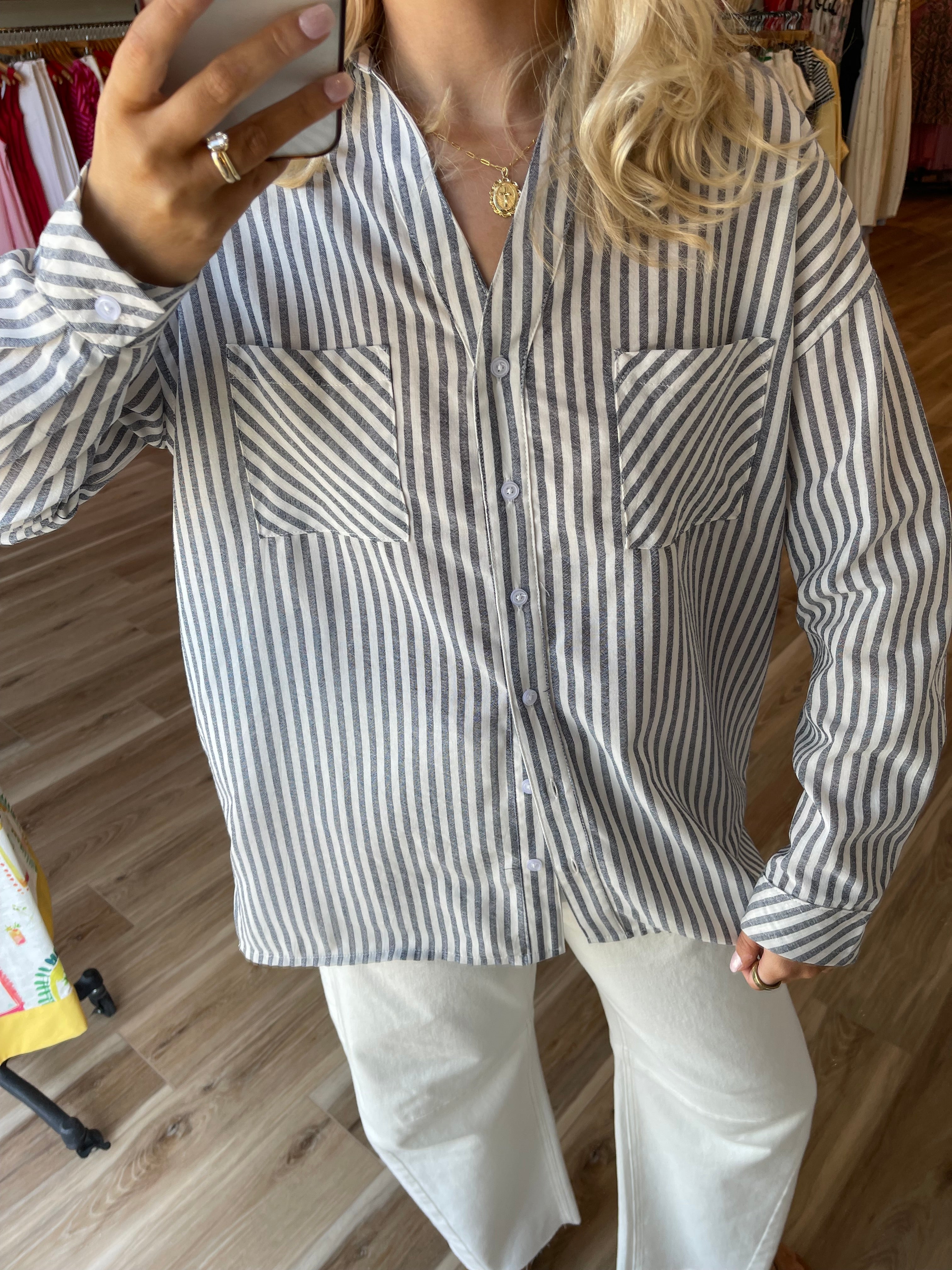 Mya Striped Button Down Top