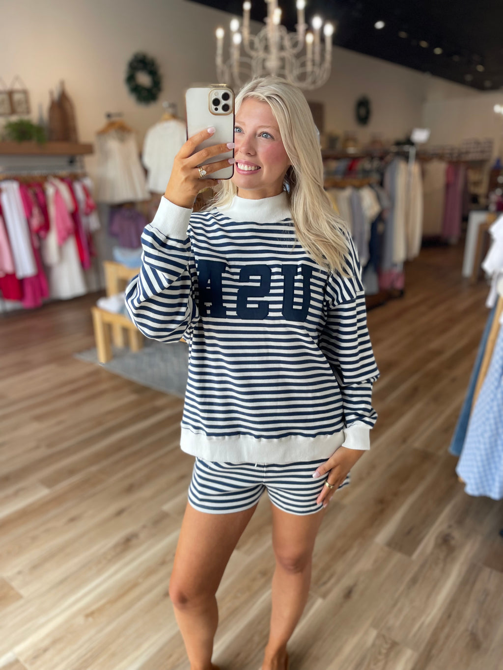 "USA" Striped Mockneck