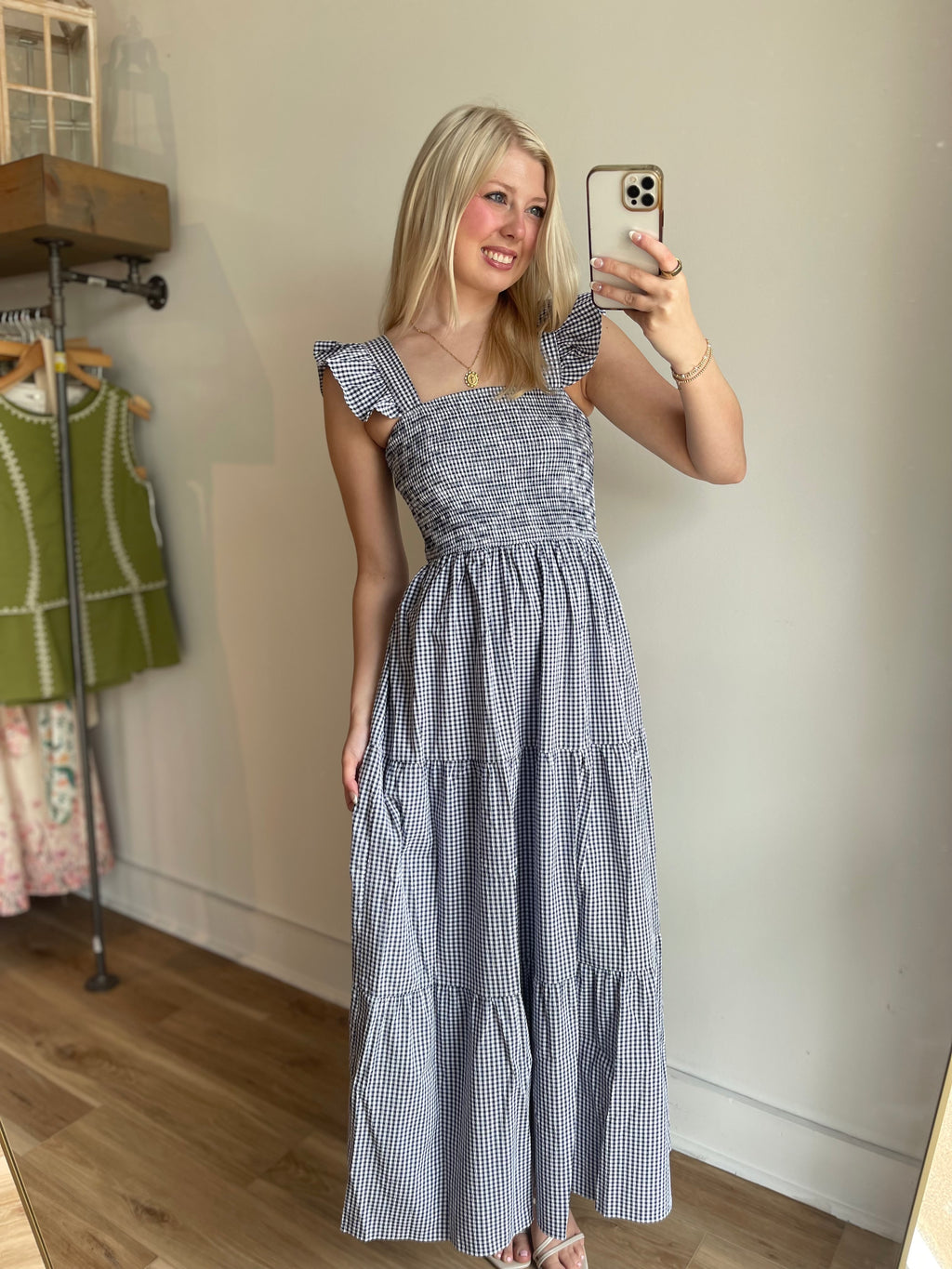 Navy Gingham Maxi Dress