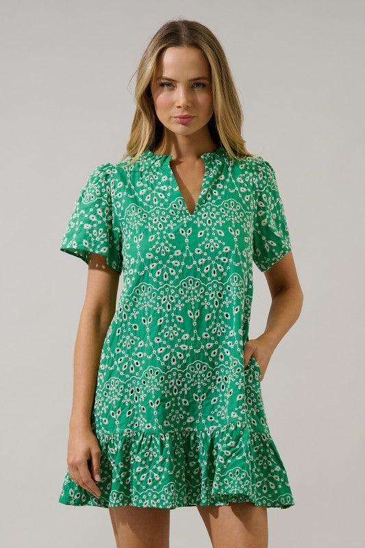 Verde Eyelet Mini Dress
