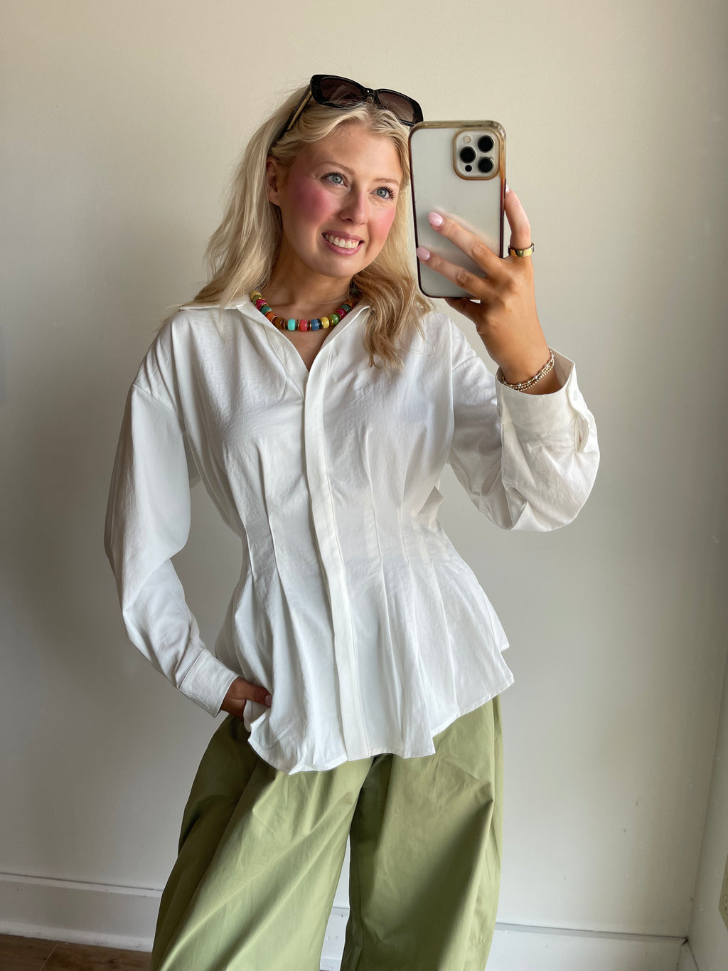 Miranda Pleated Button Down Shirt