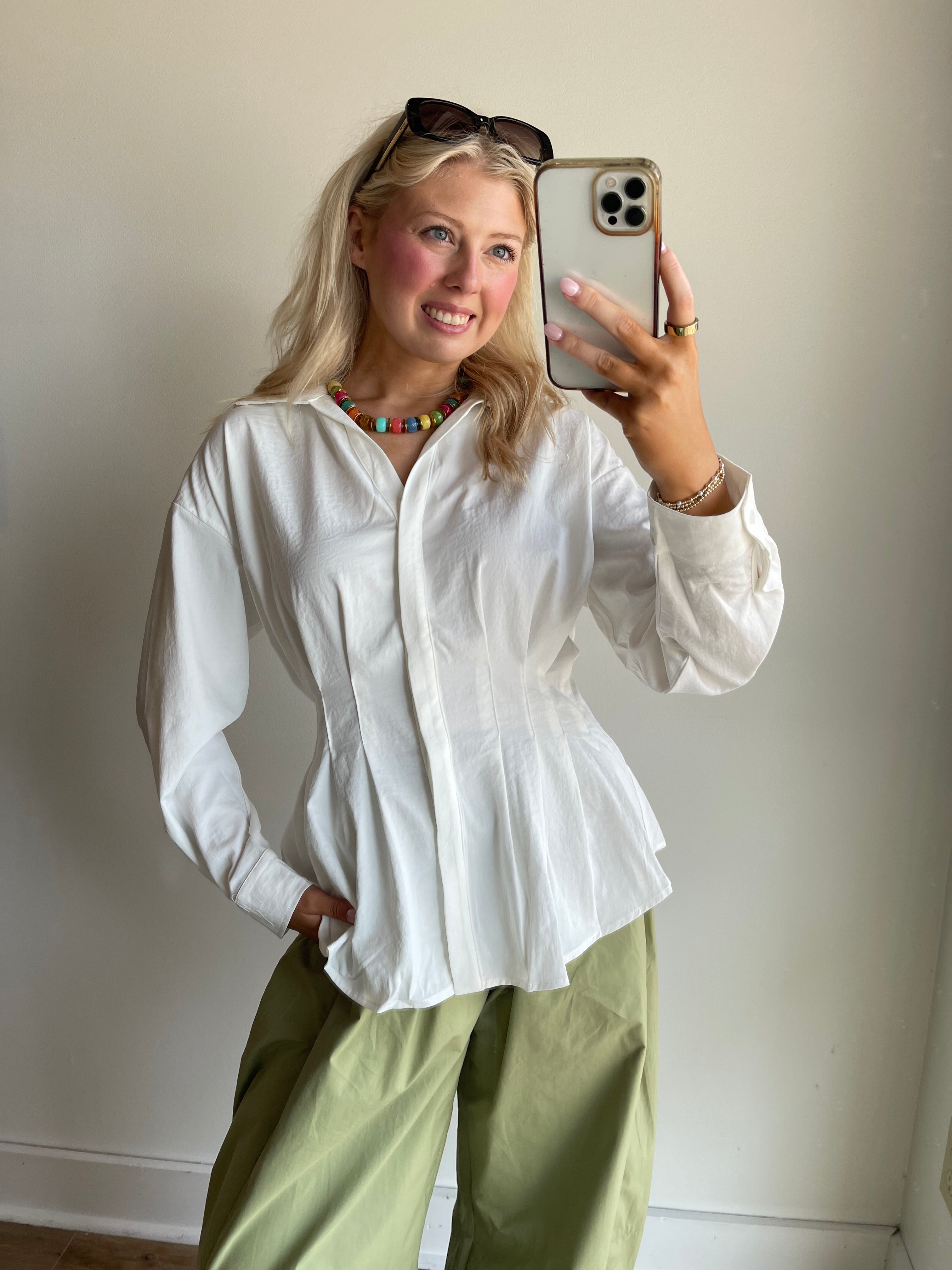 Miranda Pleated Button Down Shirt