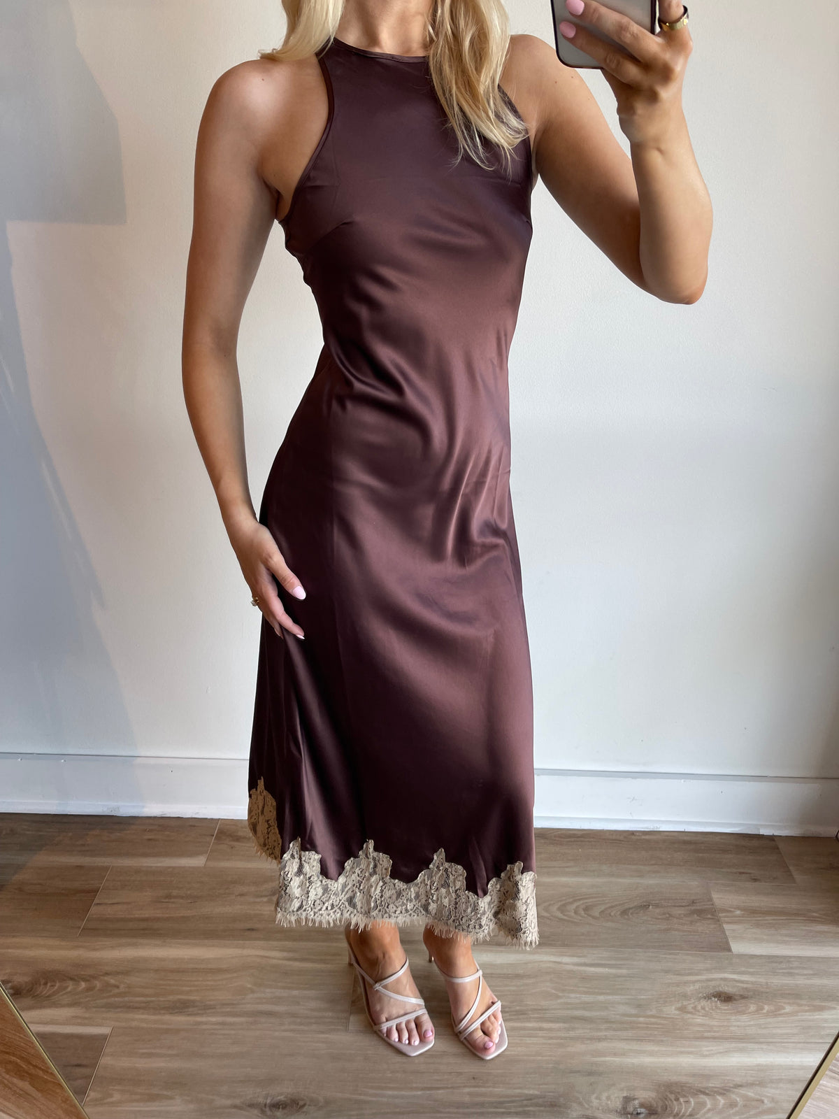 Zoe Lace Trim Satin Dress