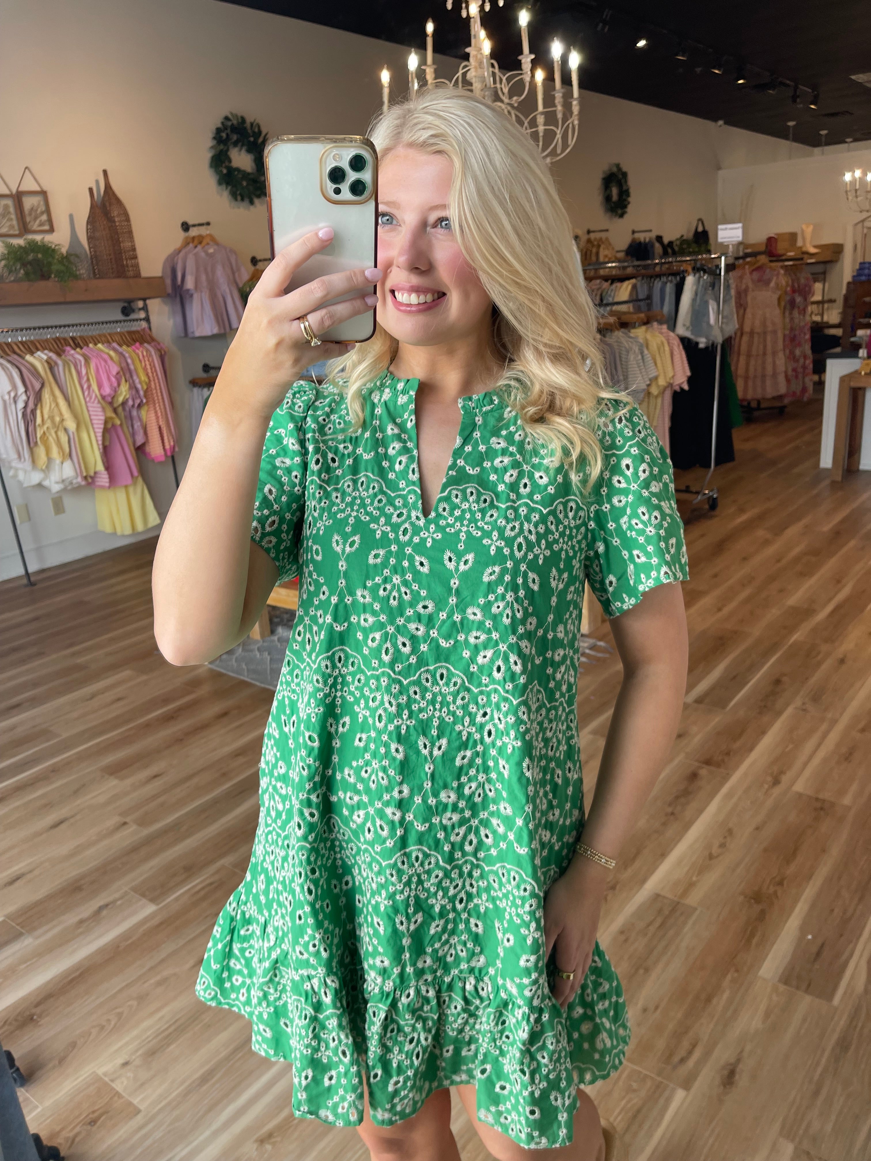 Verde Eyelet Mini Dress
