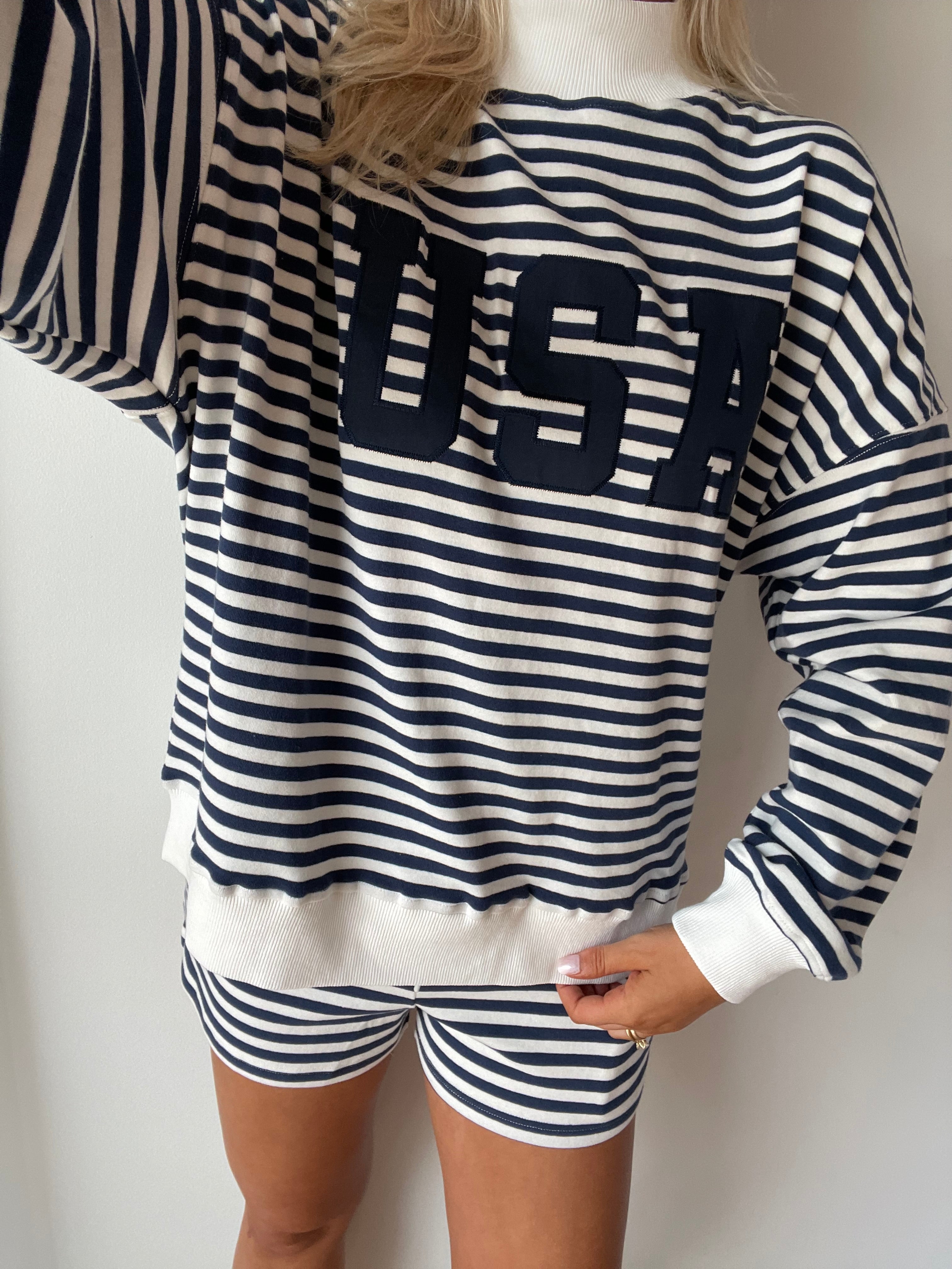 "USA" Striped Mockneck