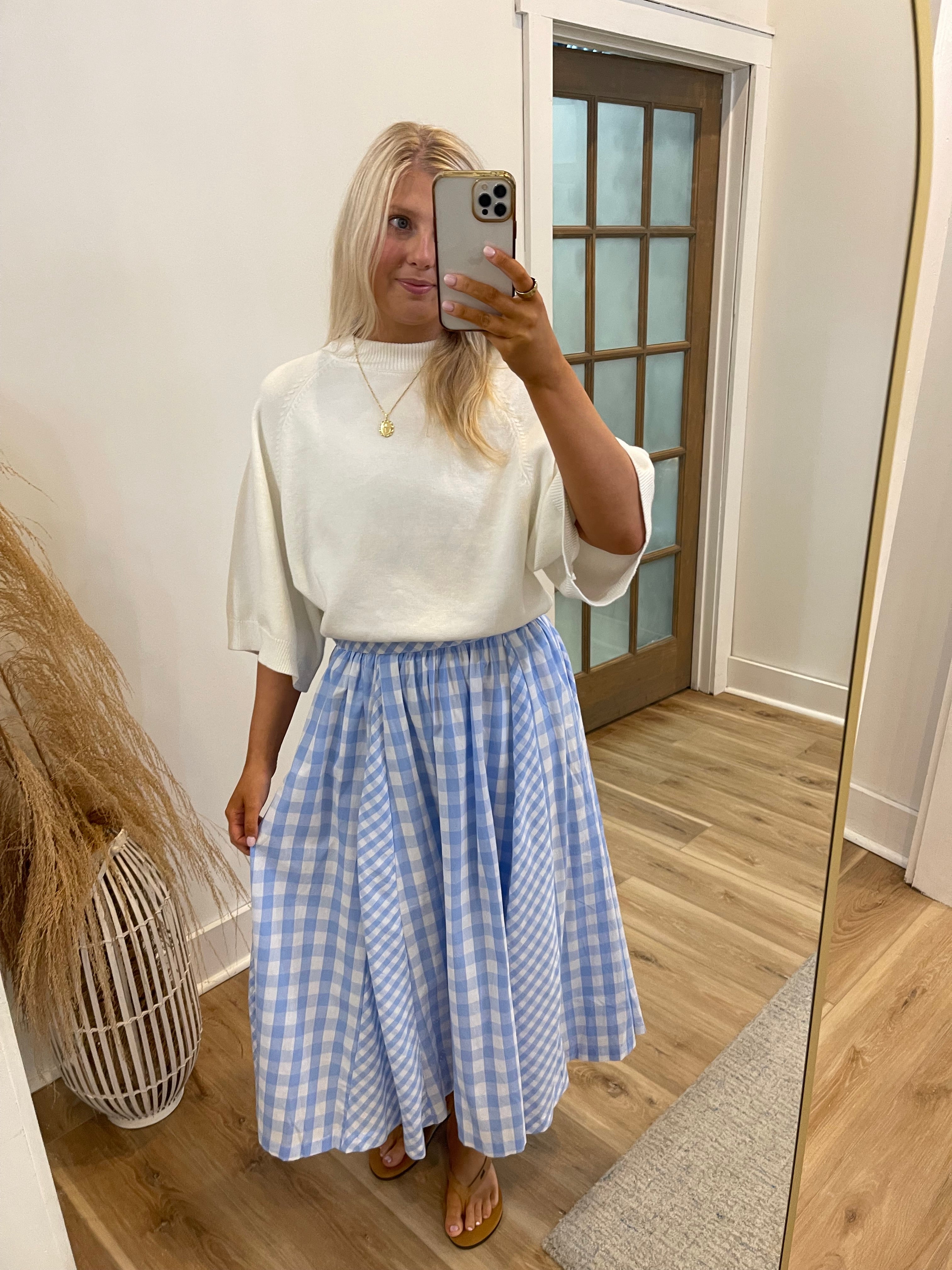Gingham Pleated Midi Skirt