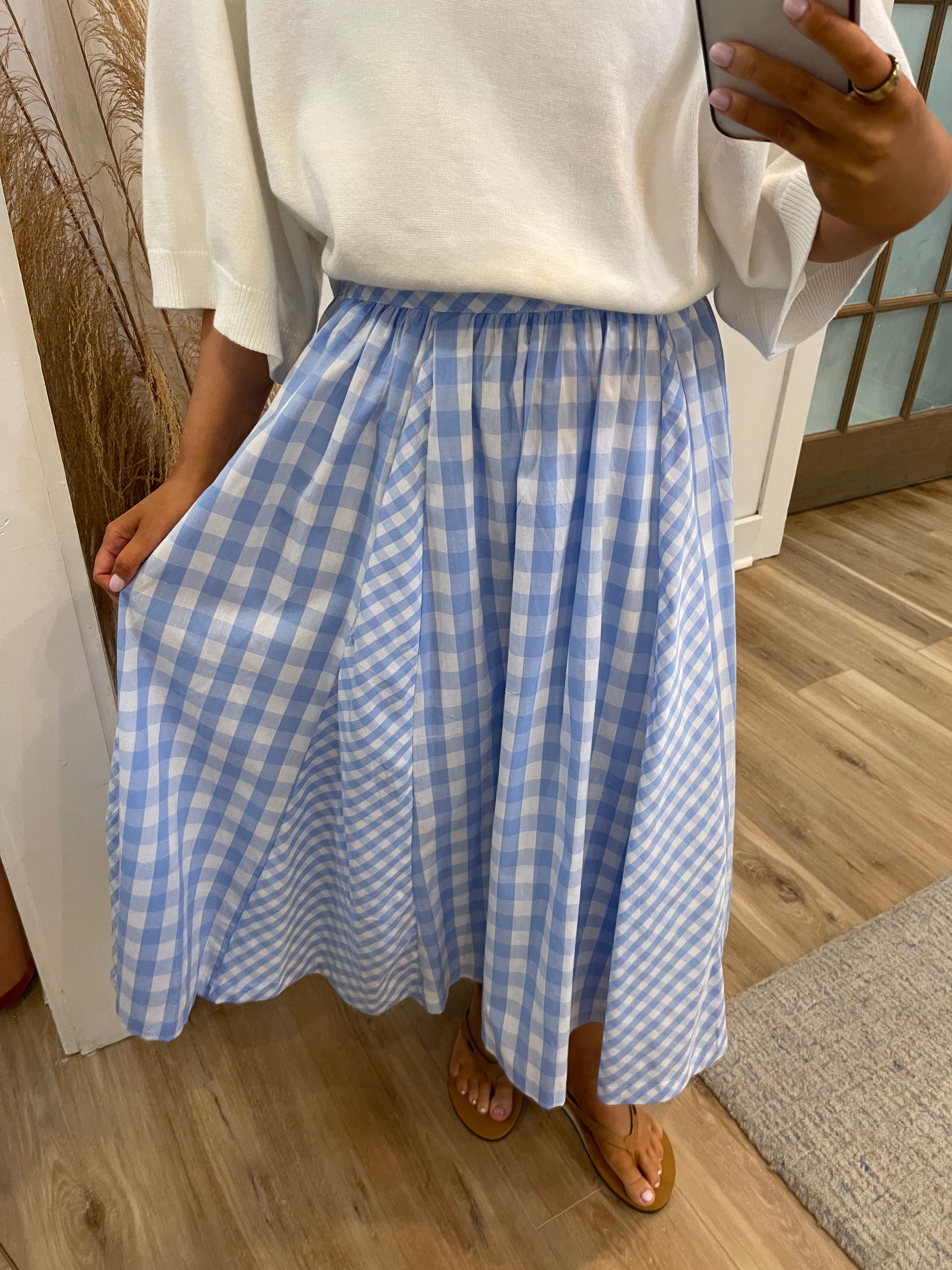Gingham Pleated Midi Skirt