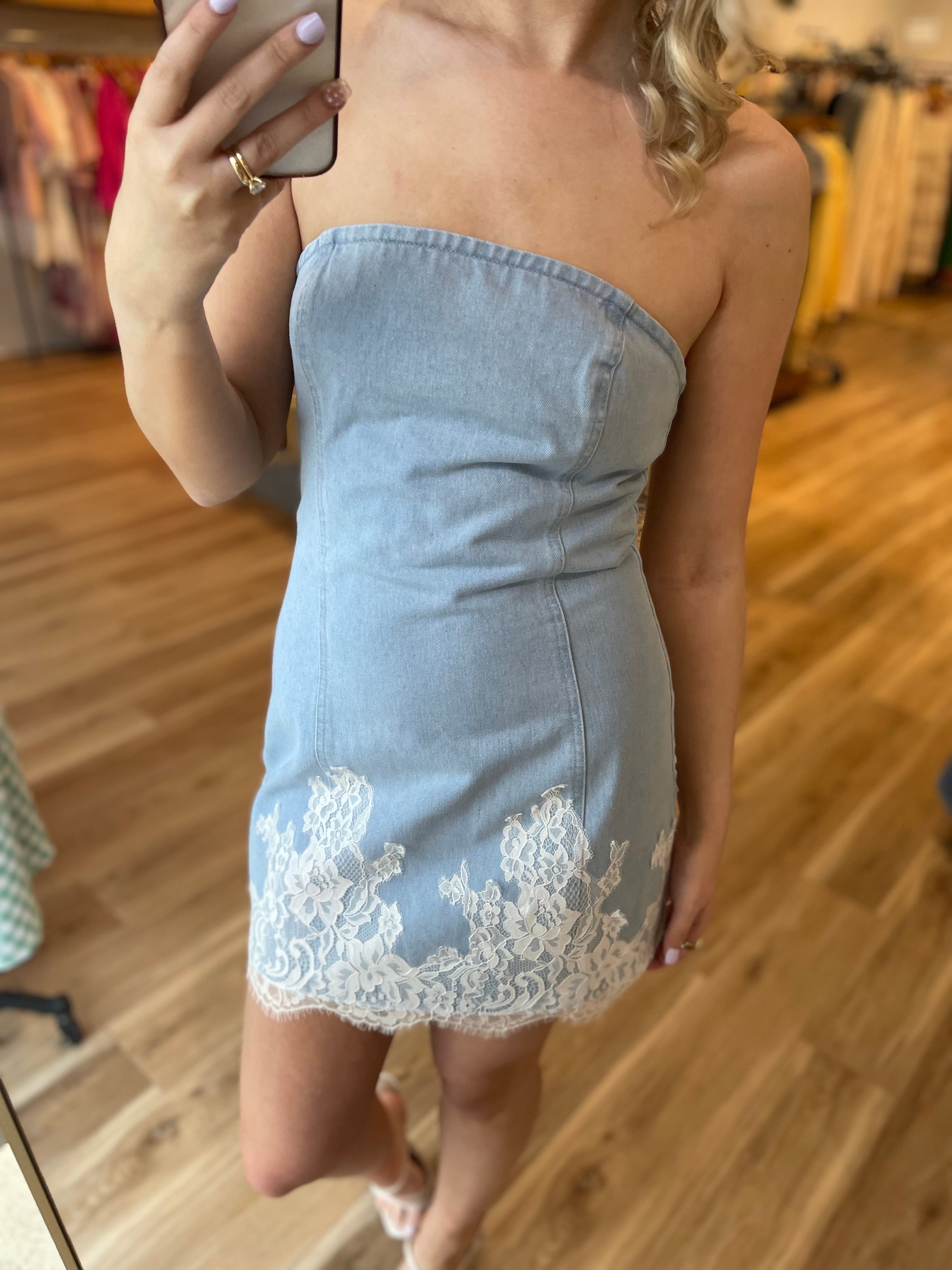 Lacy Denim Tube Dress