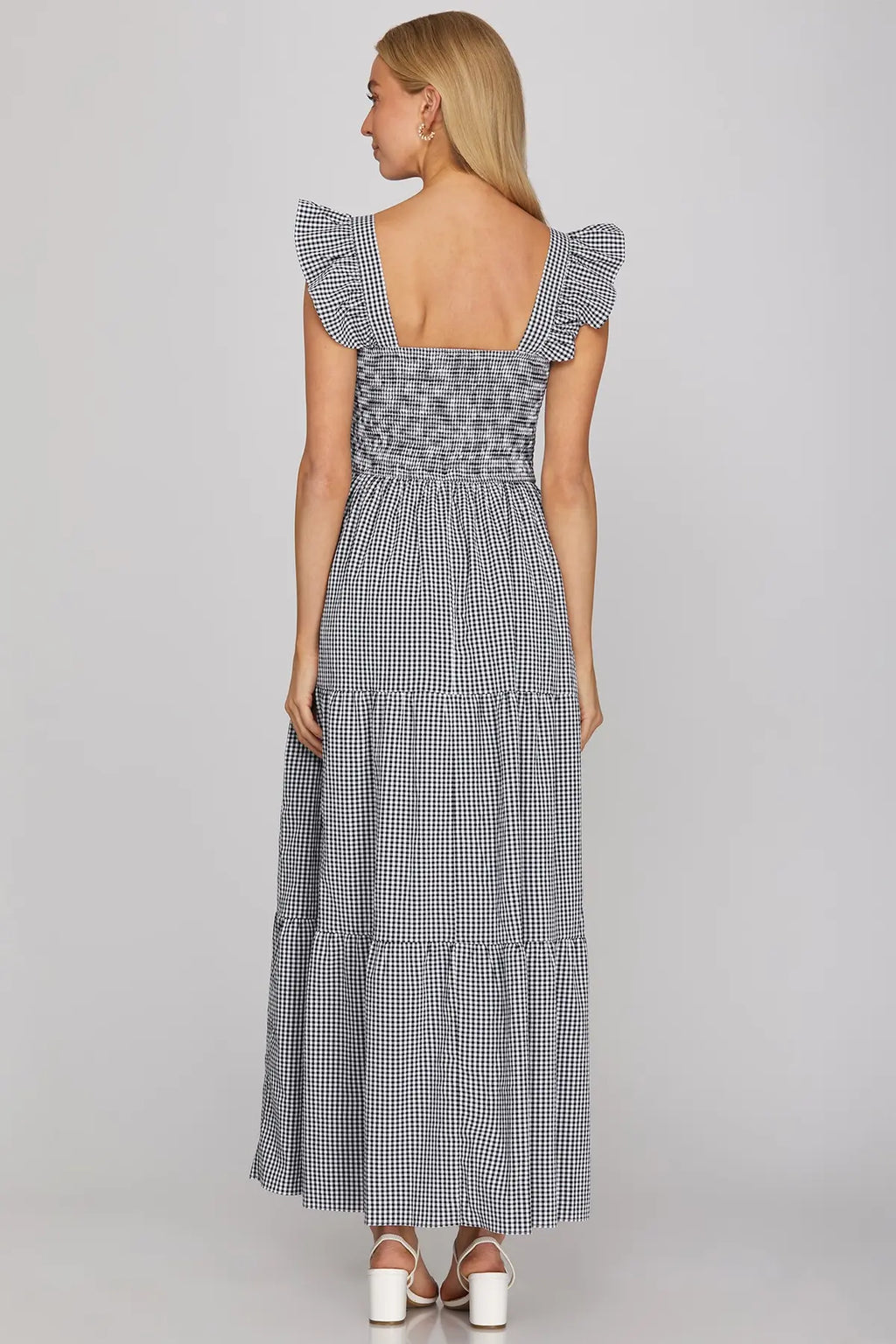 Navy Gingham Maxi Dress
