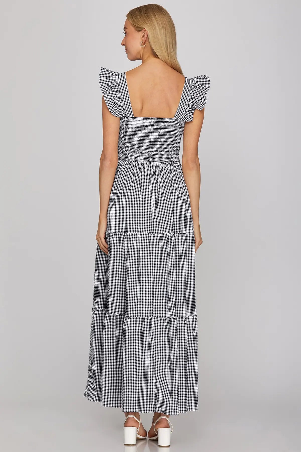 Navy Gingham Maxi Dress