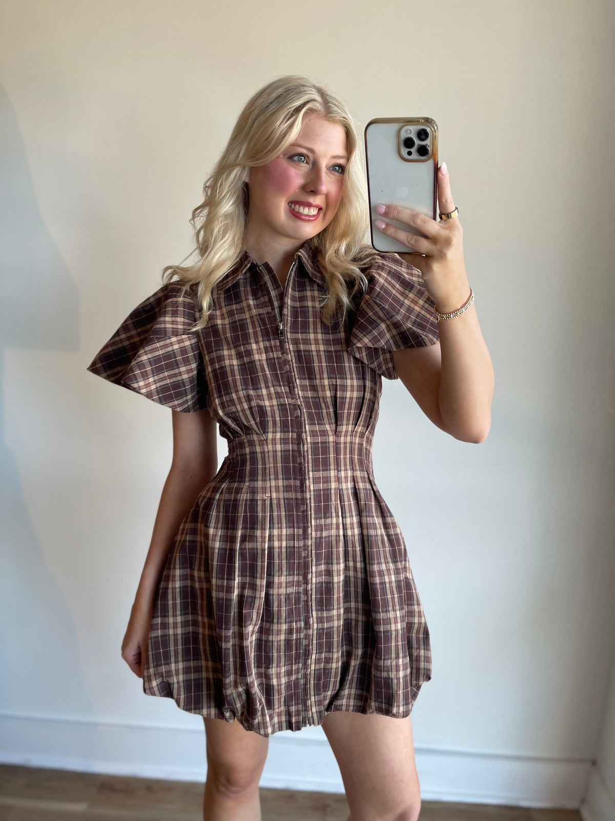 Jean Plaid Bubble Mini Dress
