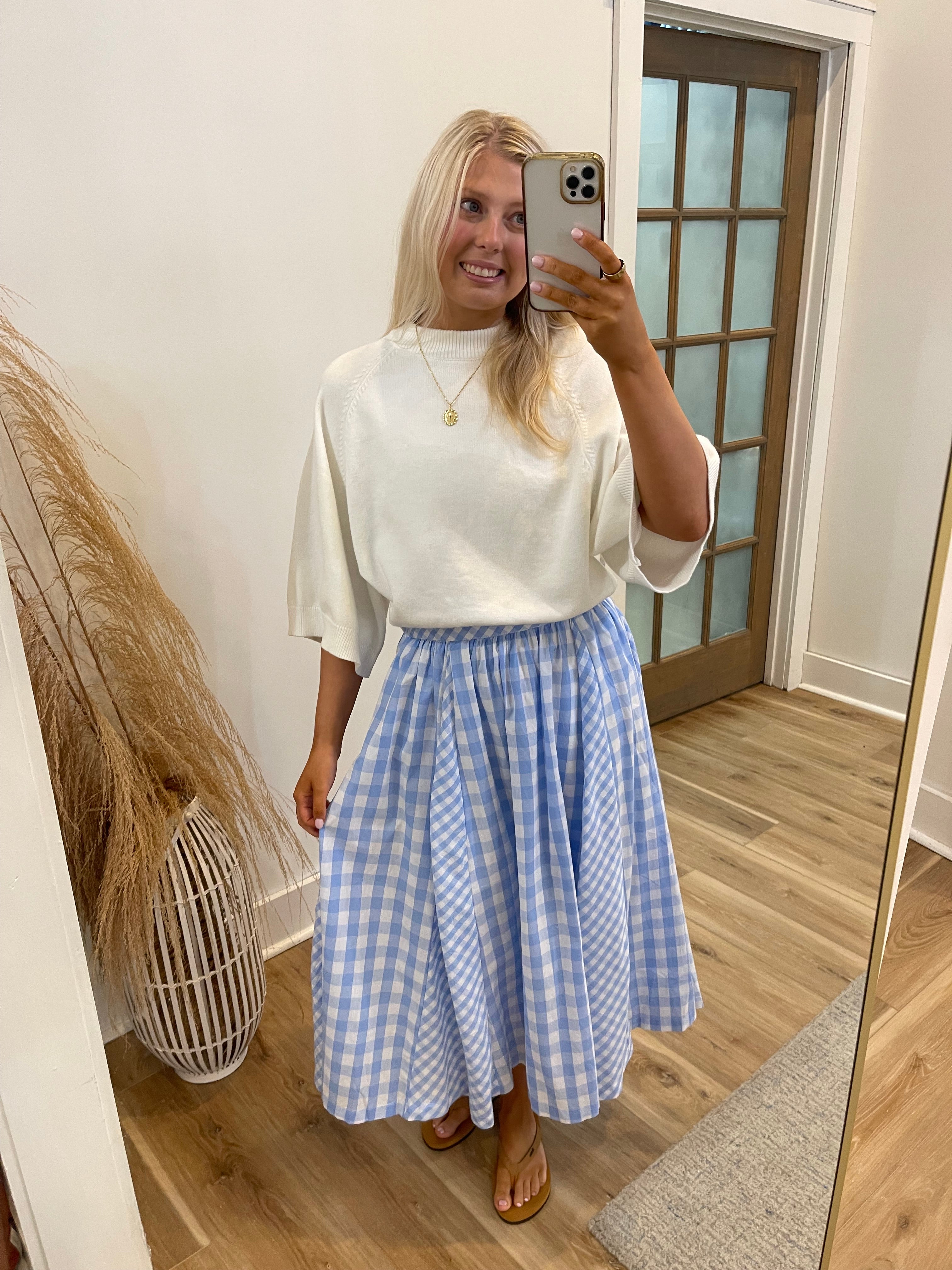Gingham Pleated Midi Skirt