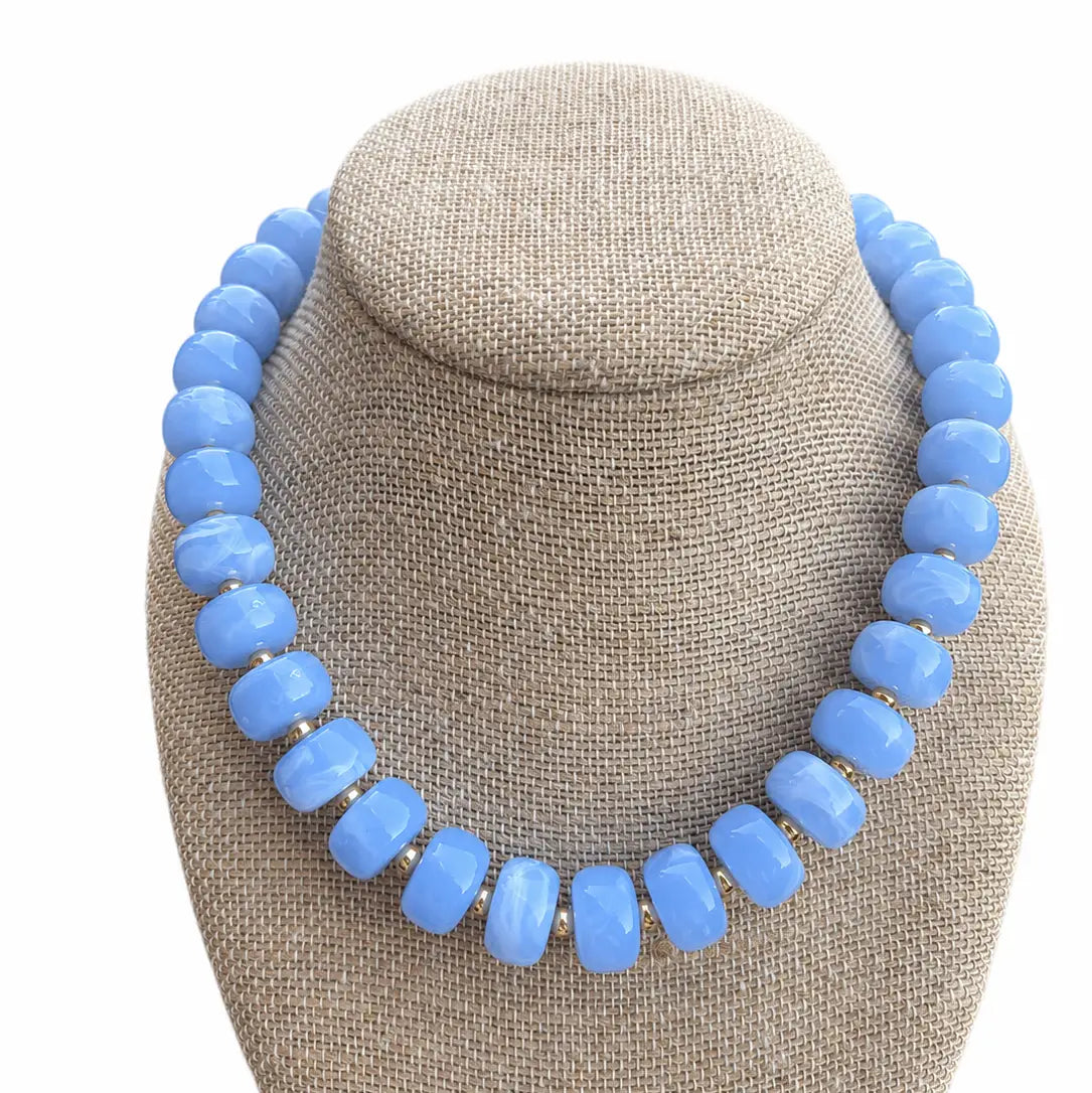 Light Blue Round Beaded Necklace