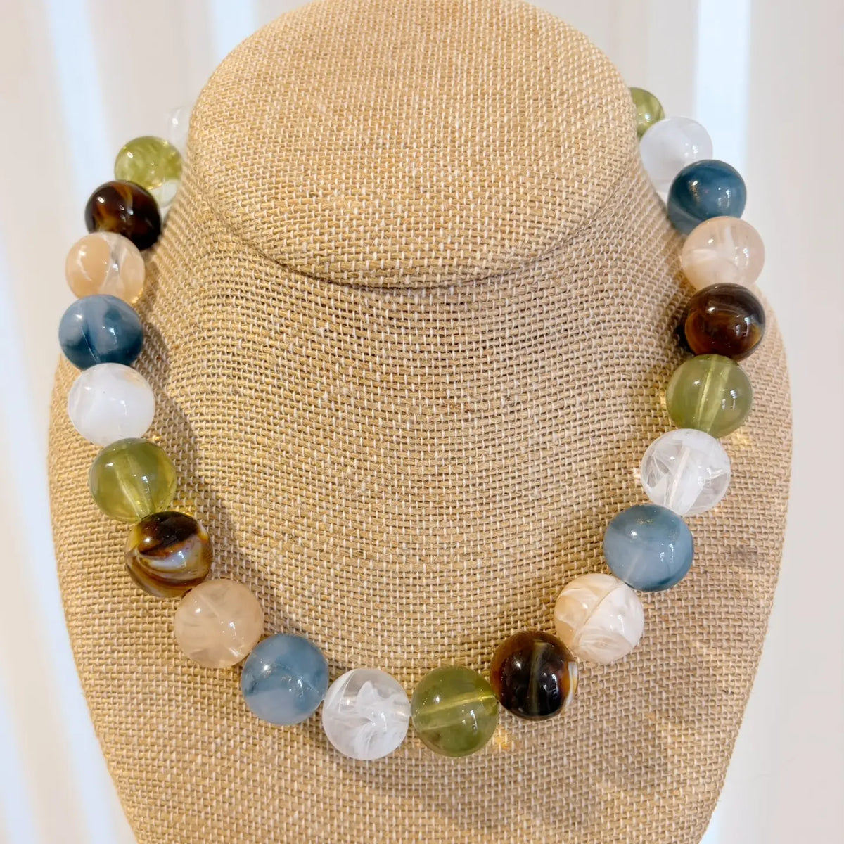 Mini Bauble Necklace – Olive + Blue Mix